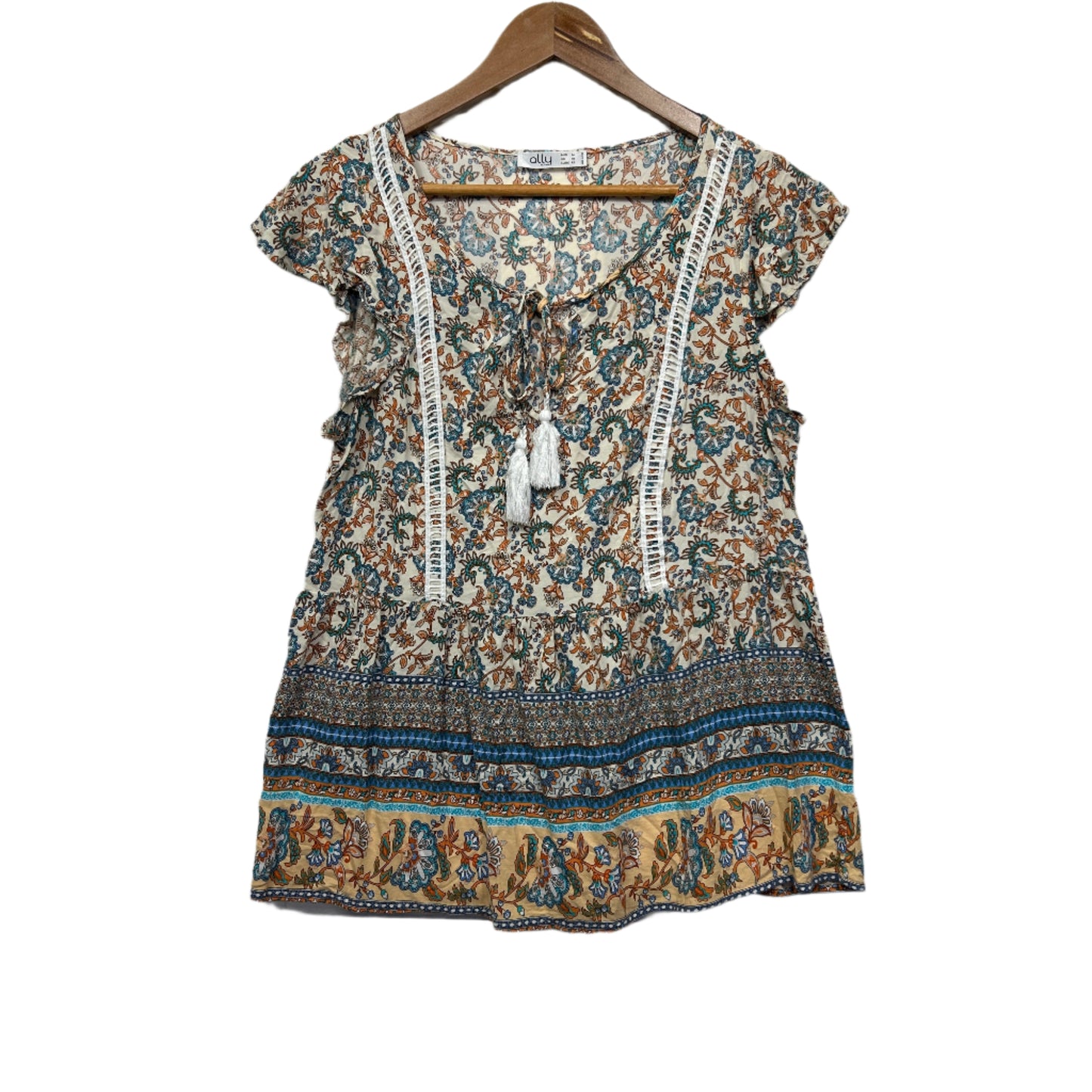 Ally Boho Top Size 14 Short Sleeve Multicoloured Floral