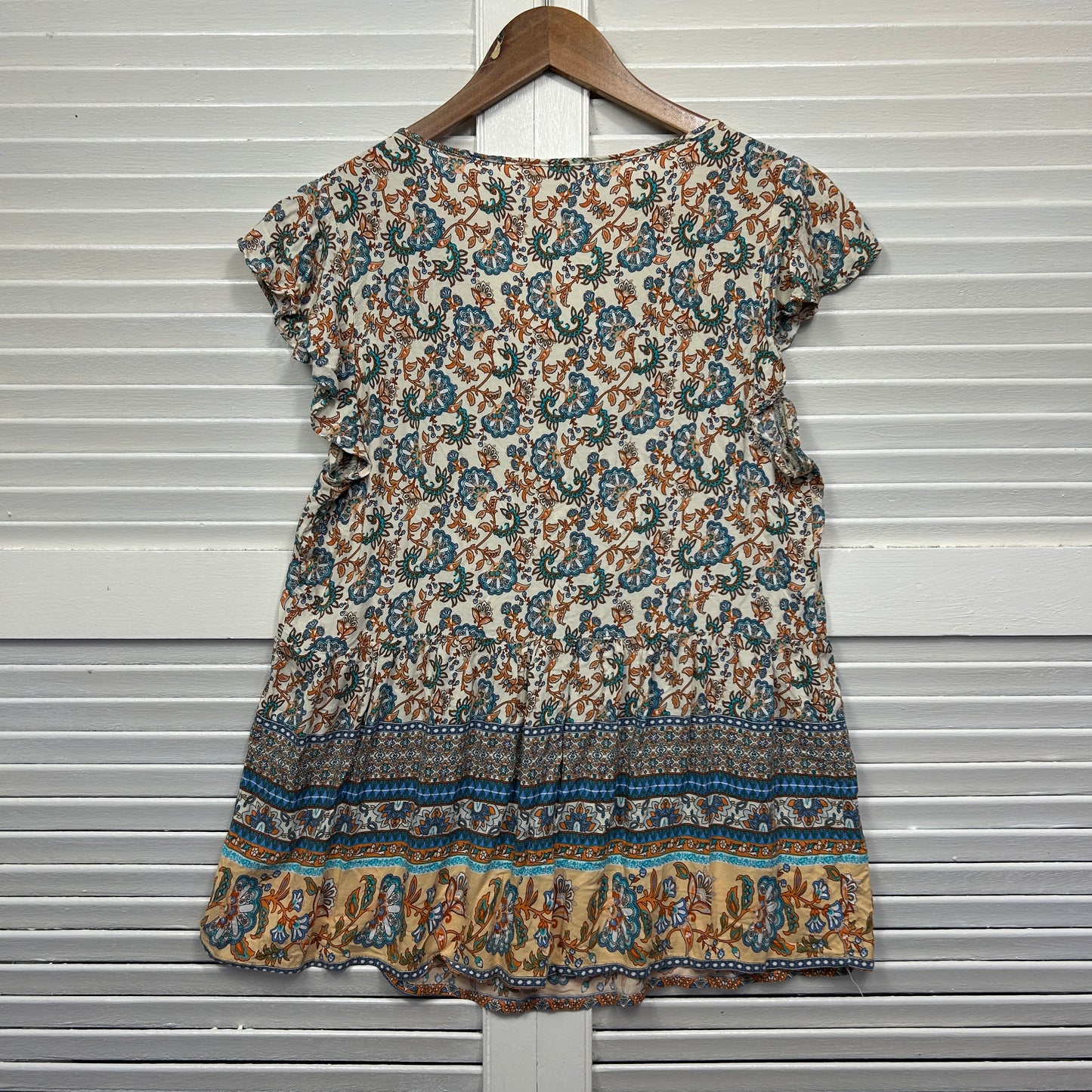 Ally Boho Top Size 14 Short Sleeve Multicoloured Floral