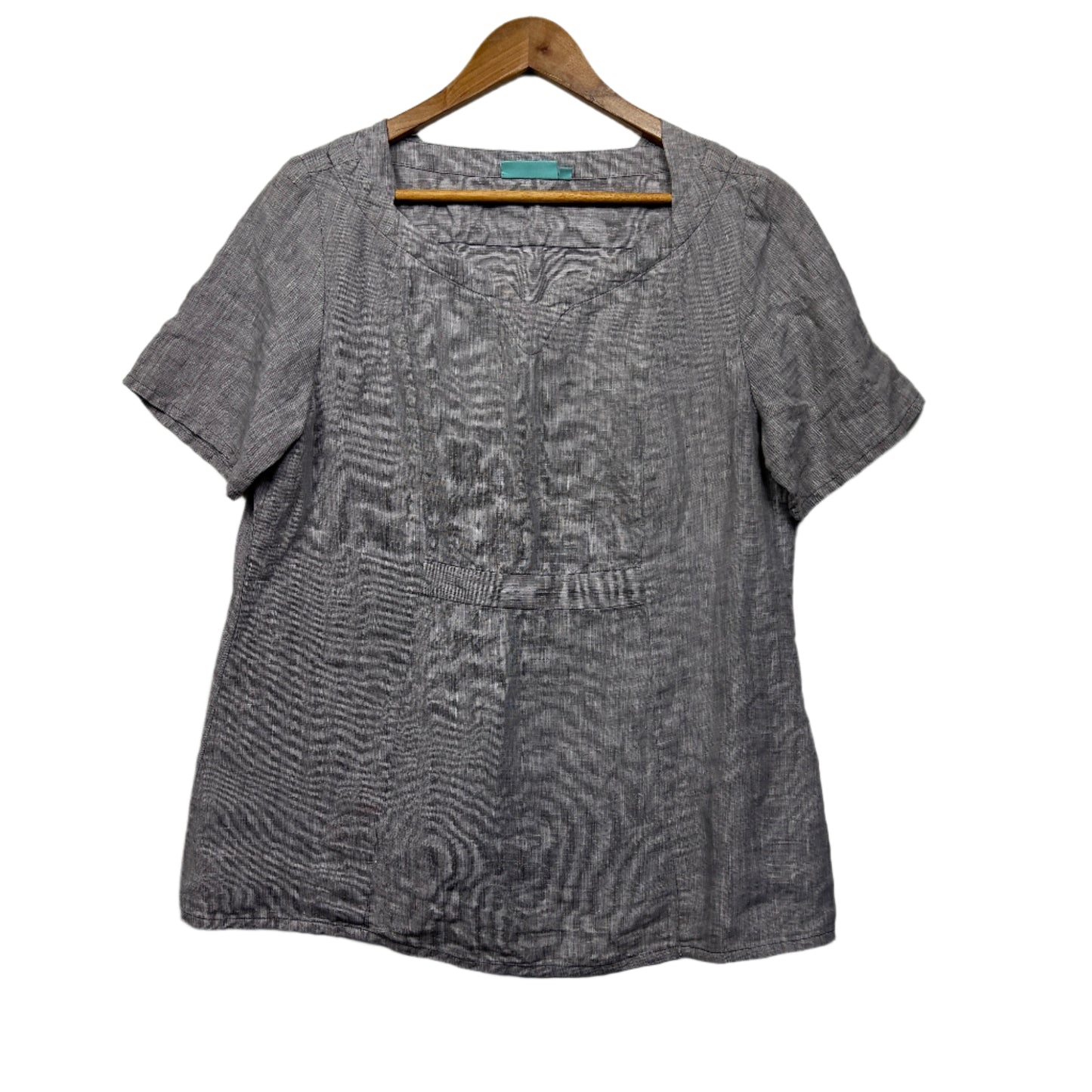 Blue Illusion Linen Top Size Large 14 Short Sleeve Grey