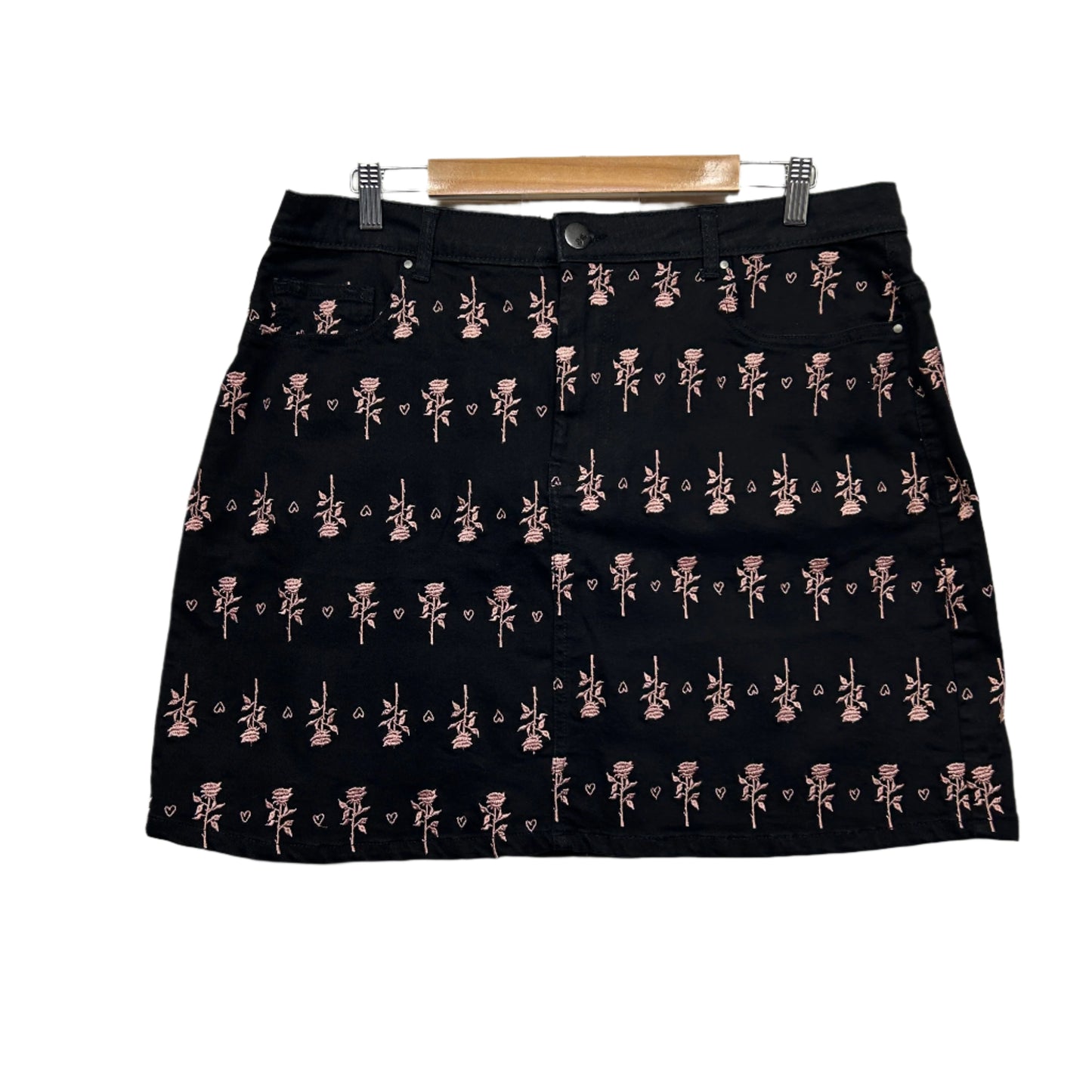 Helly Bunny Lover Skirt Size 2Xl 16 18 Black Pink Embroidered New