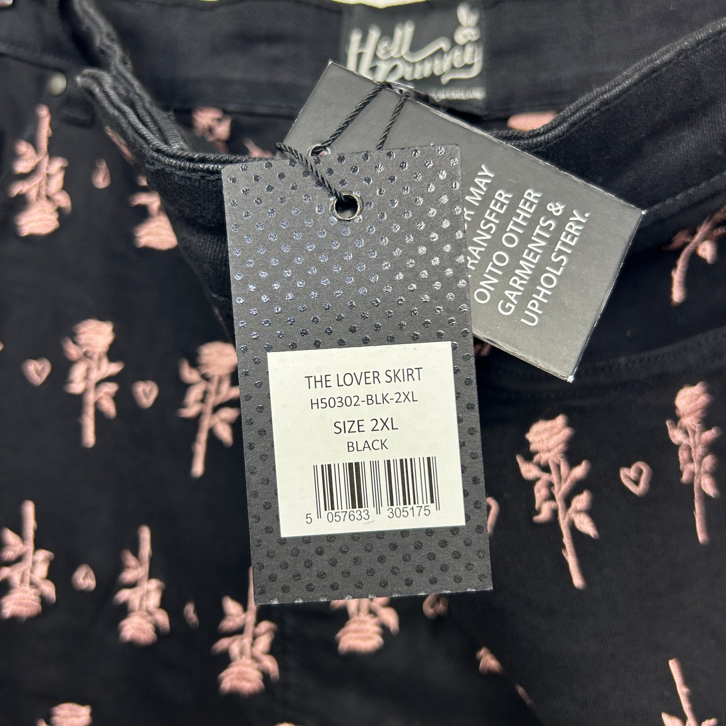 Helly Bunny Lover Skirt Size 2Xl 16 18 Black Pink Embroidered New