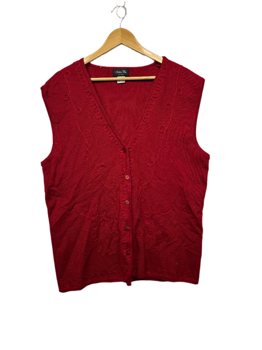 Vintage Wool Vest Size Large 14 Red Sleeveless Jumper