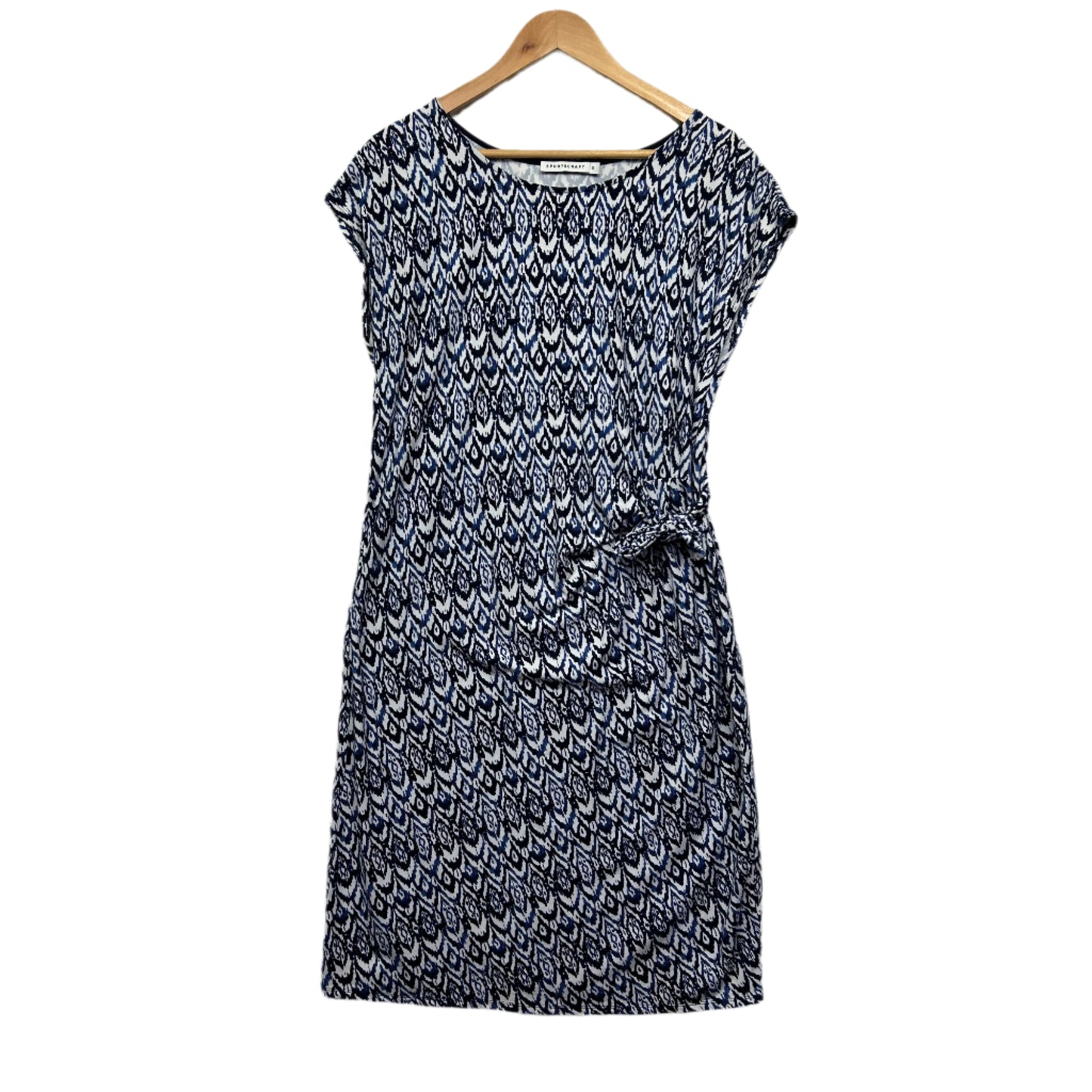 Sportscraft Dress Size 14 Blue White Short Sleeve Modal Blend