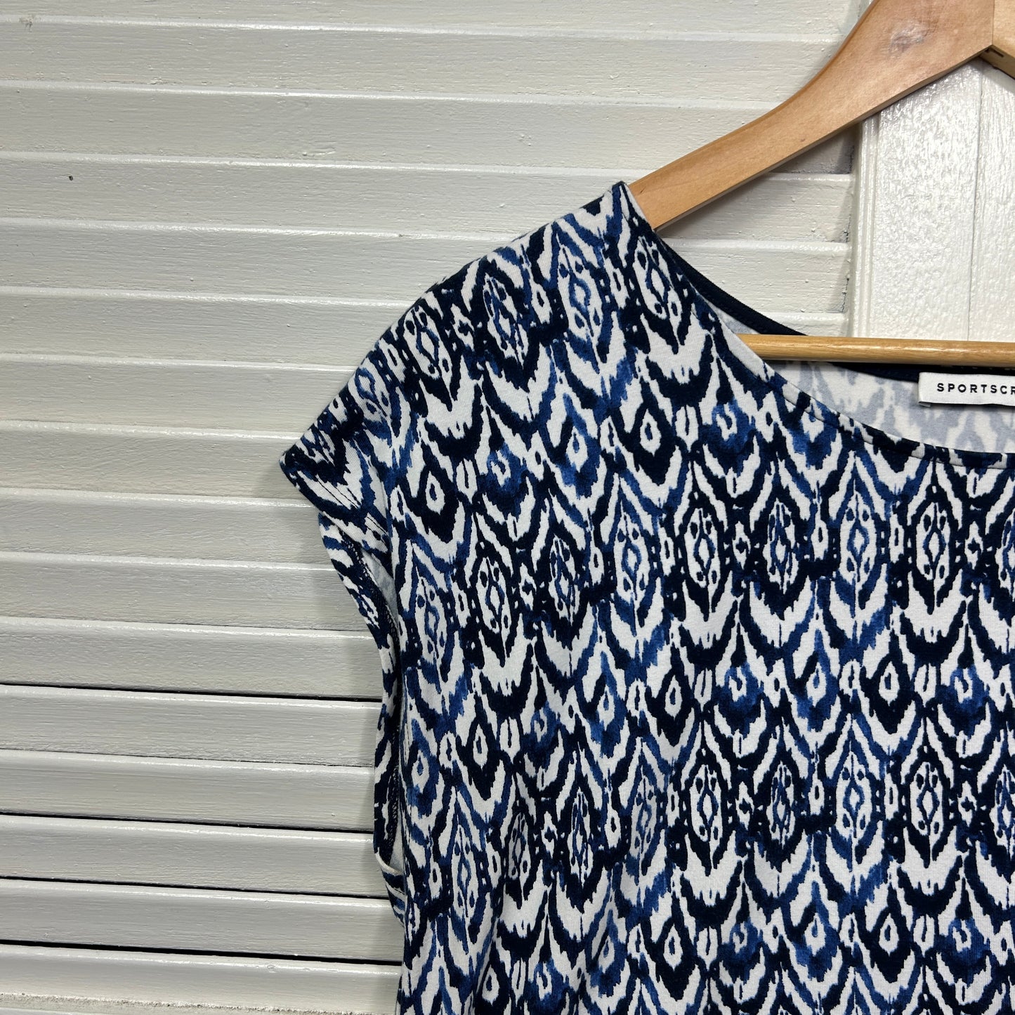 Sportscraft Dress Size 14 Blue White Short Sleeve Modal Blend