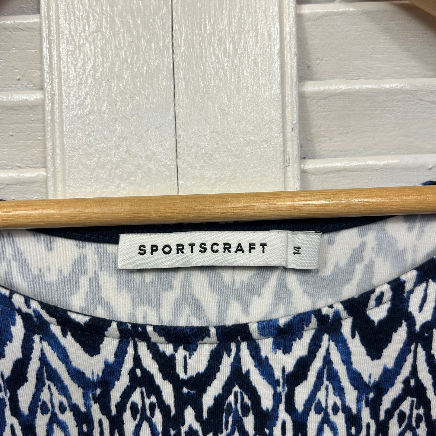 Sportscraft Dress Size 14 Blue White Short Sleeve Modal Blend