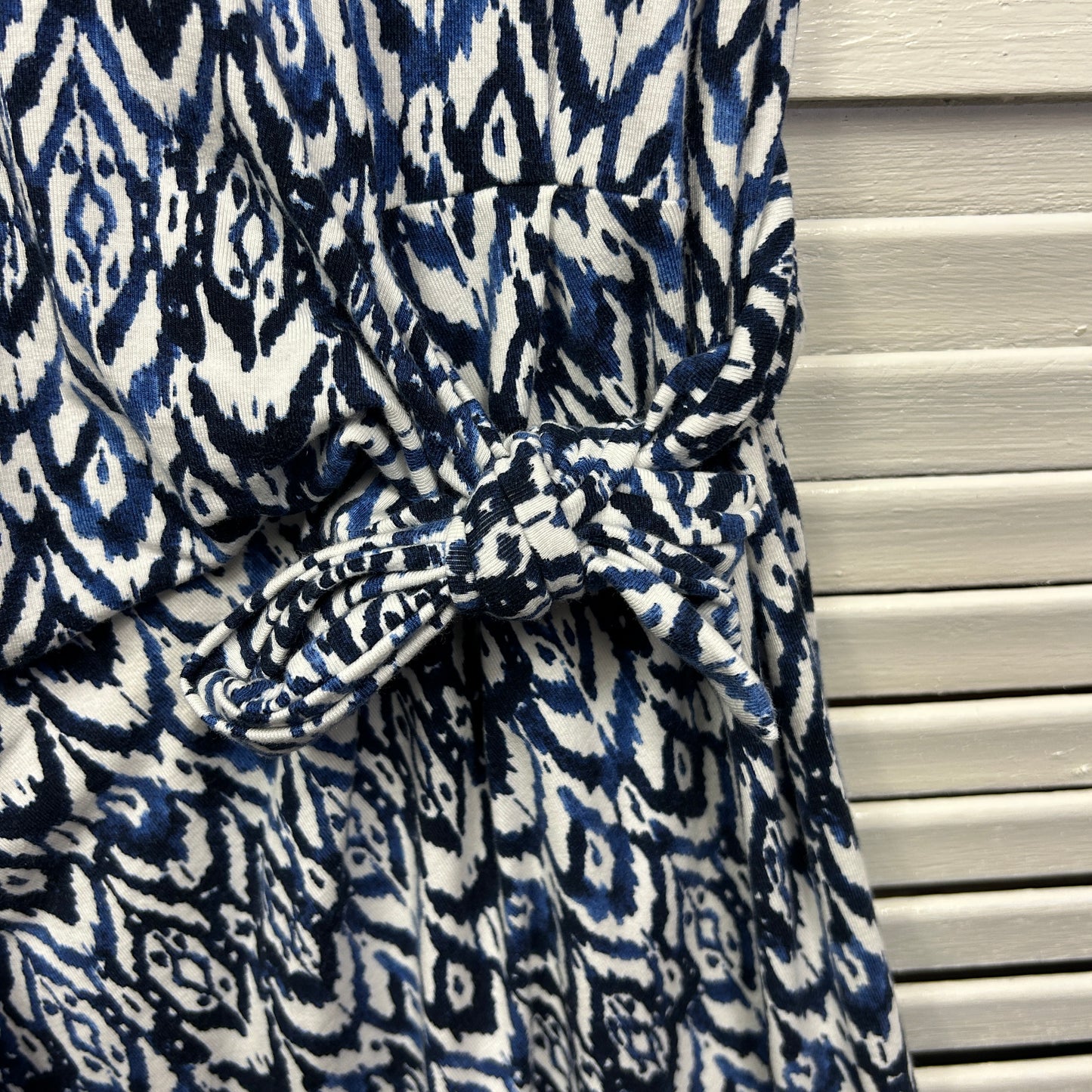 Sportscraft Dress Size 14 Blue White Short Sleeve Modal Blend