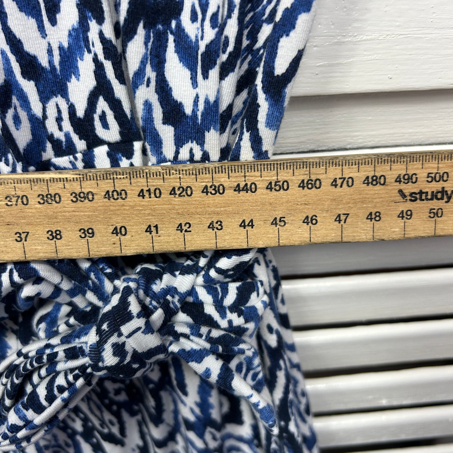 Sportscraft Dress Size 14 Blue White Short Sleeve Modal Blend