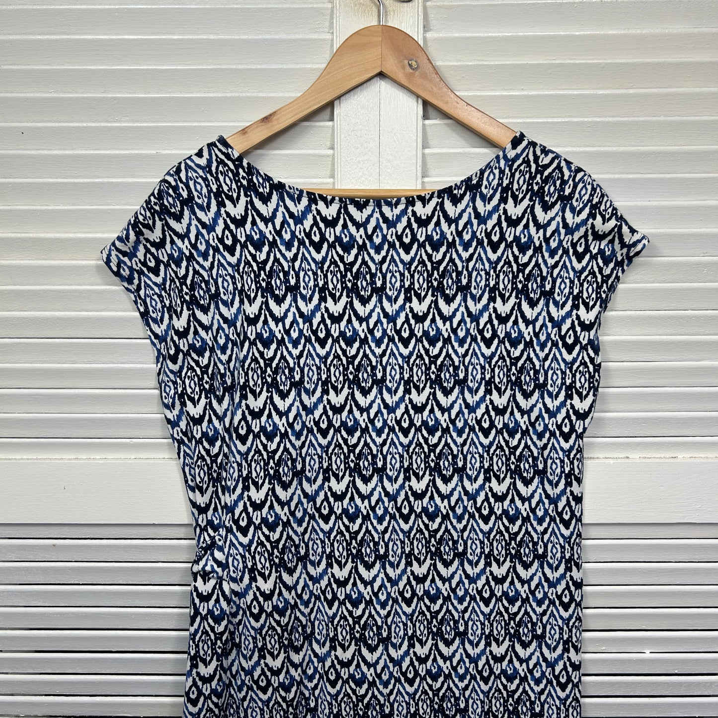 Sportscraft Dress Size 14 Blue White Short Sleeve Modal Blend