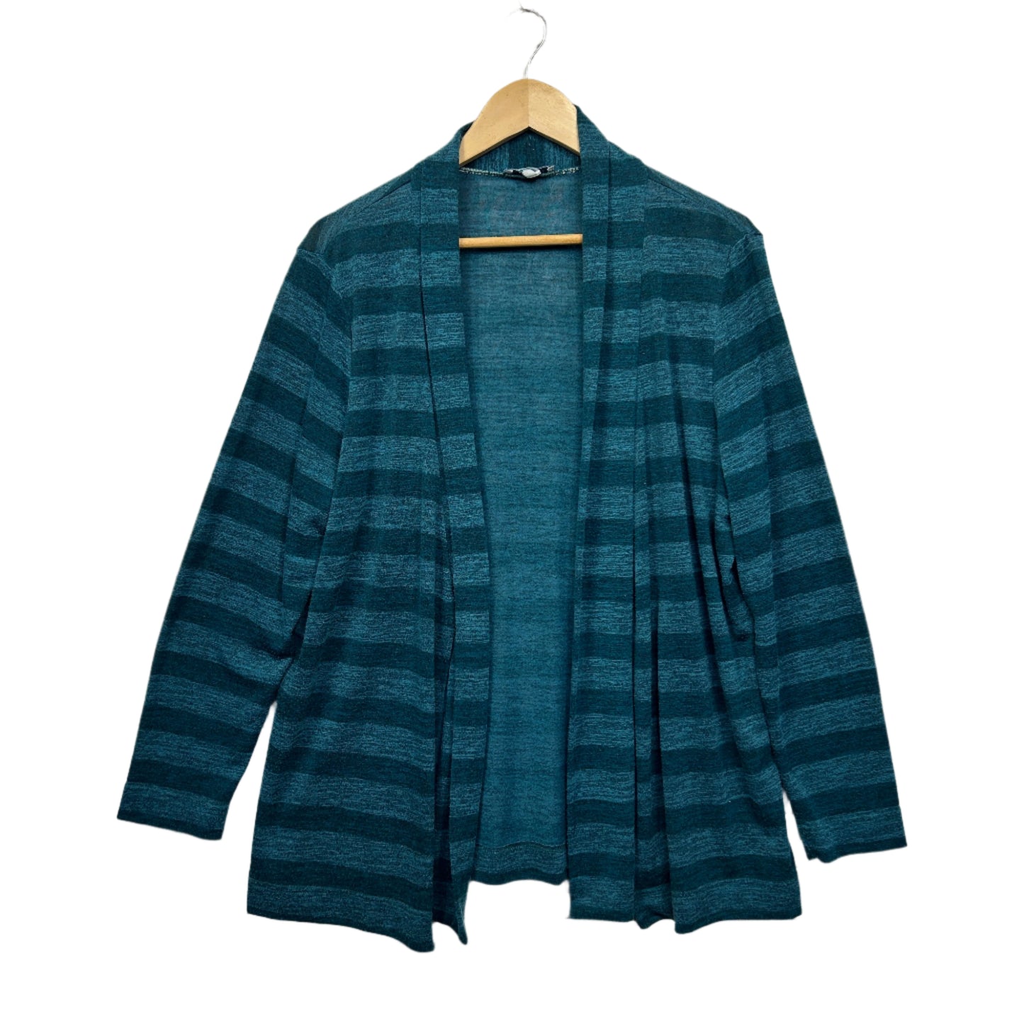 Wombat Top Size XL Teal Long Sleeve Open Front Striped