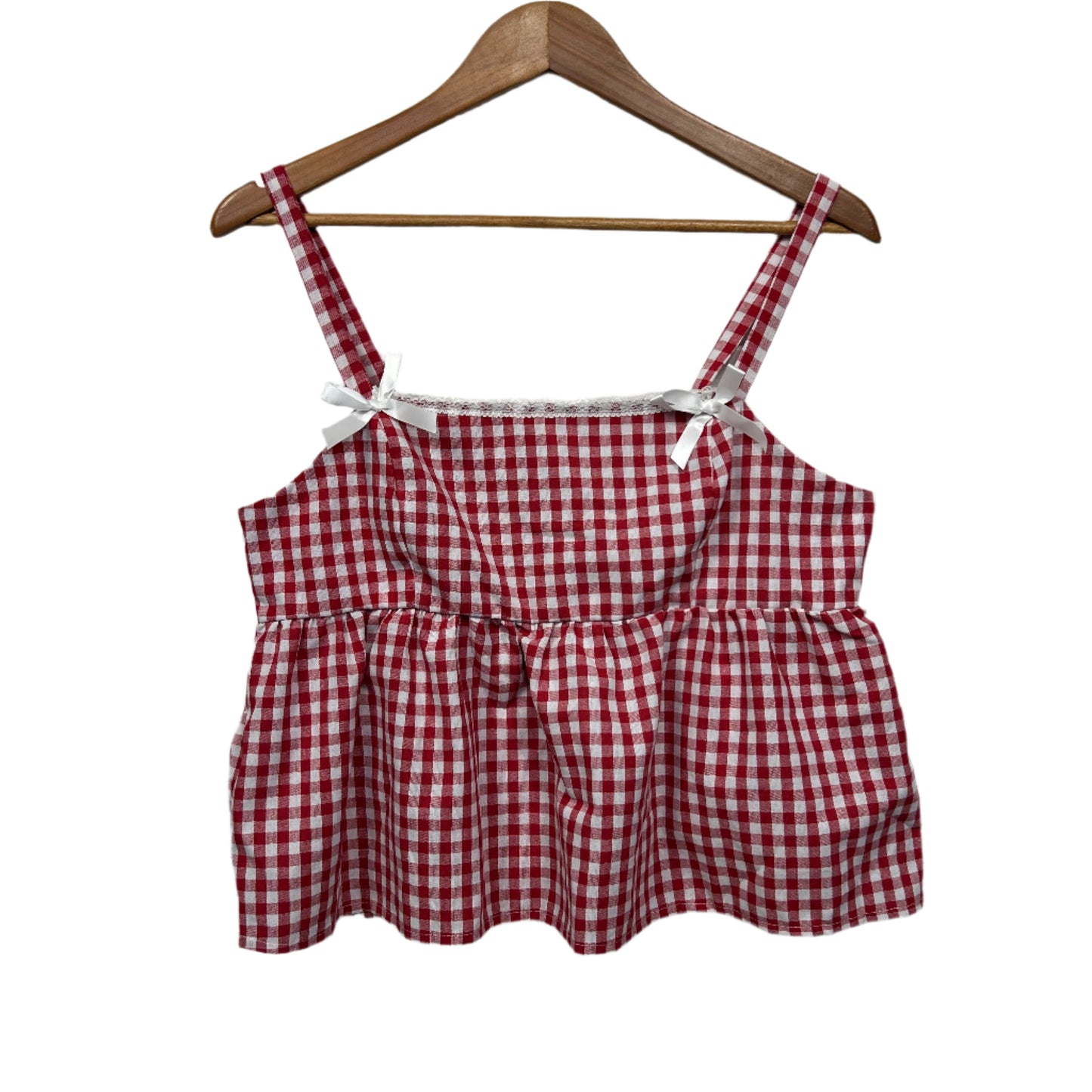 Shein Crop Top Size 14 Large Red Gingham Check