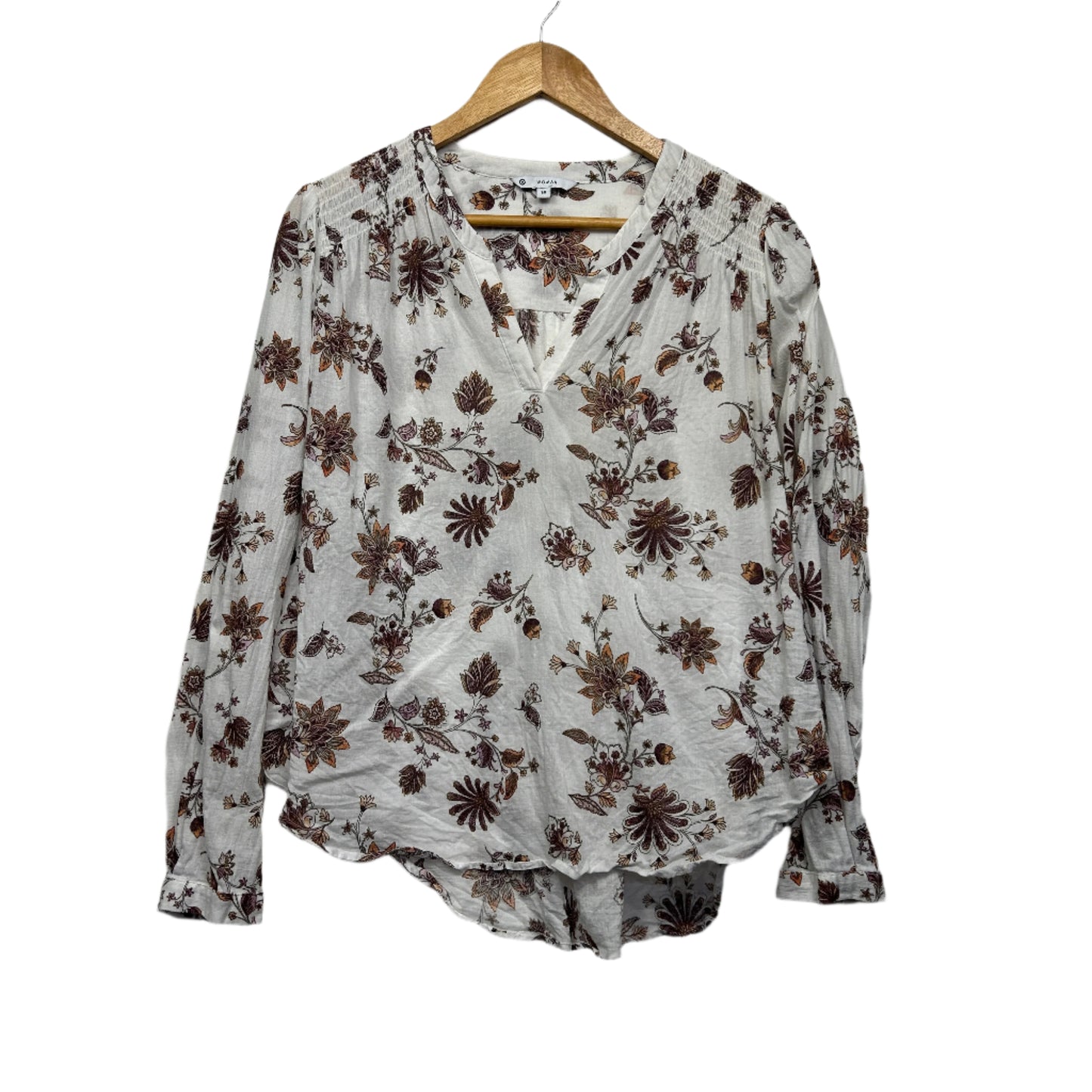 Target Top Size 14 Long Sleeve White Floral Cotton