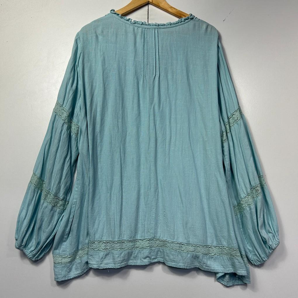 Bohemian Traders Aqua Boho Linen Blouse - Size 3XL