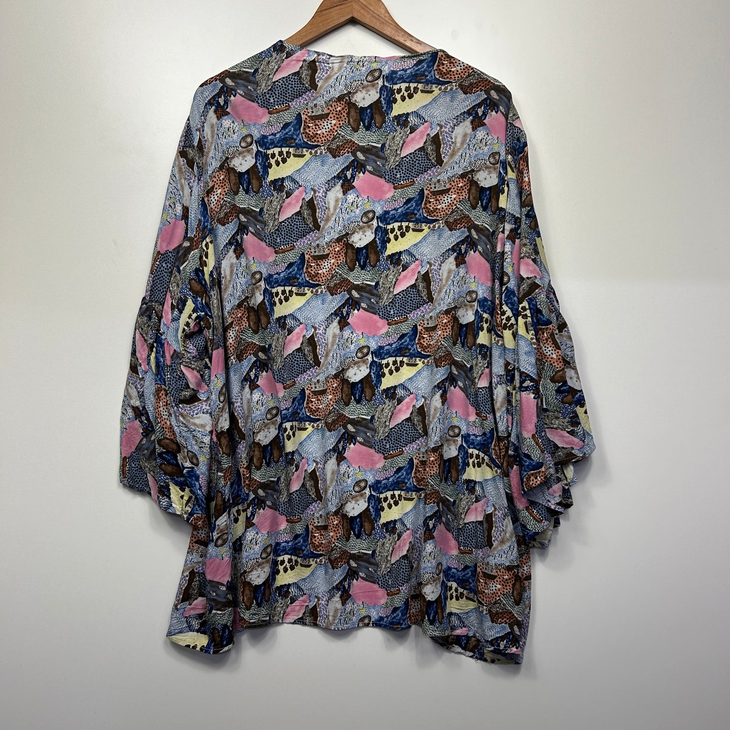 Alene Fashion Duster Jacket One Size 16 18 20 Bell Sleeve Multicoloured Open Front