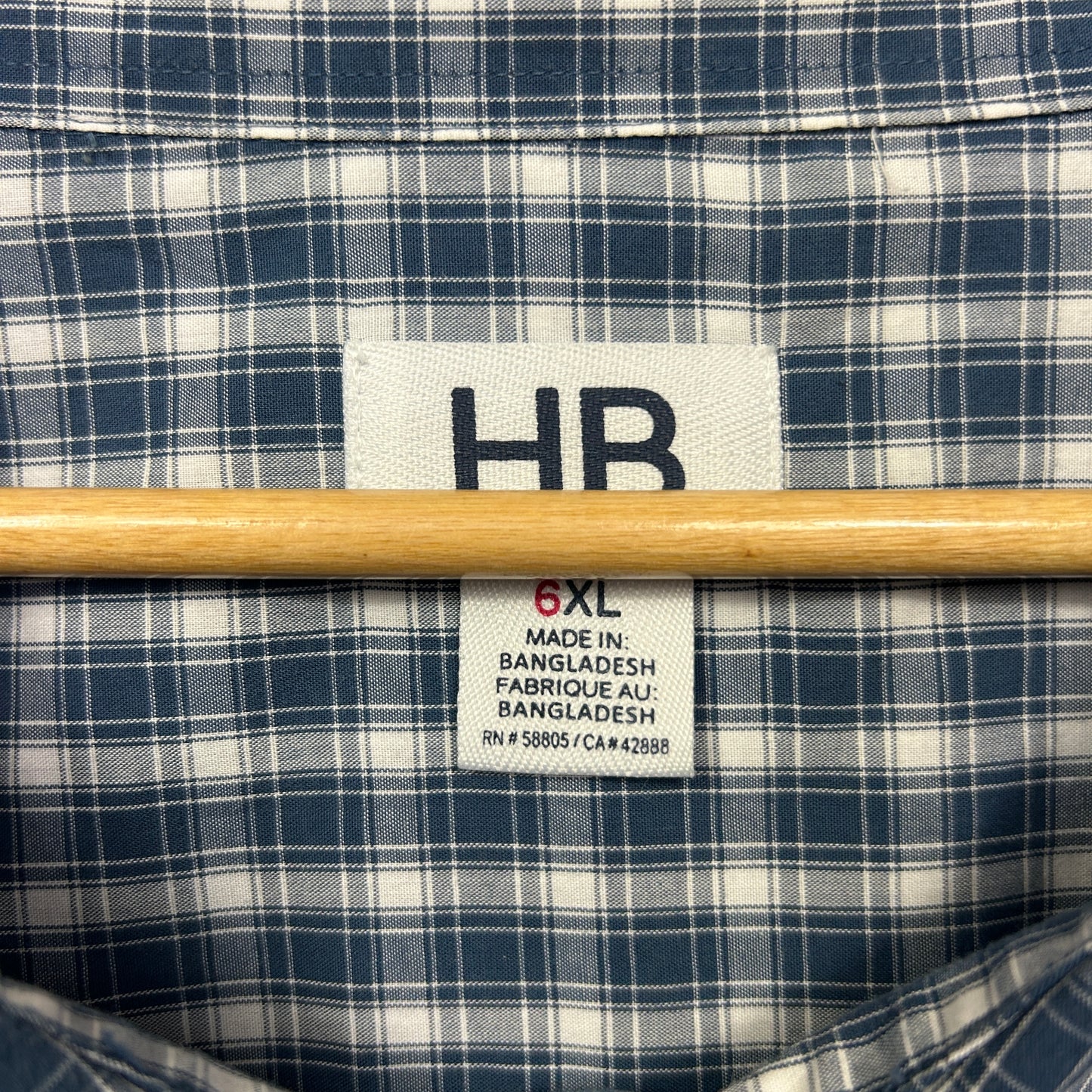 HB Shirt Mens Size 6XL Short Sleeve Blue Check