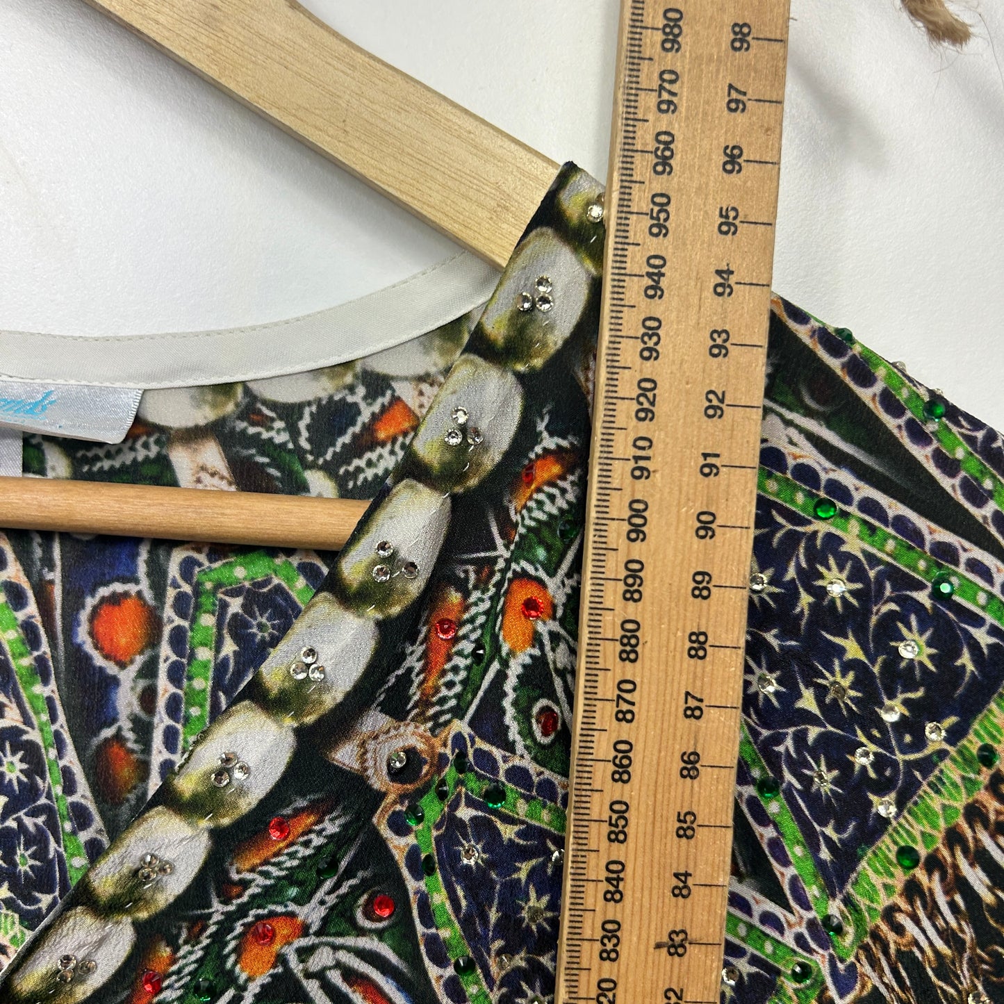 Silk Kaftan Top One Size 16b 18 Multicoloured Short Sleeve Open Front