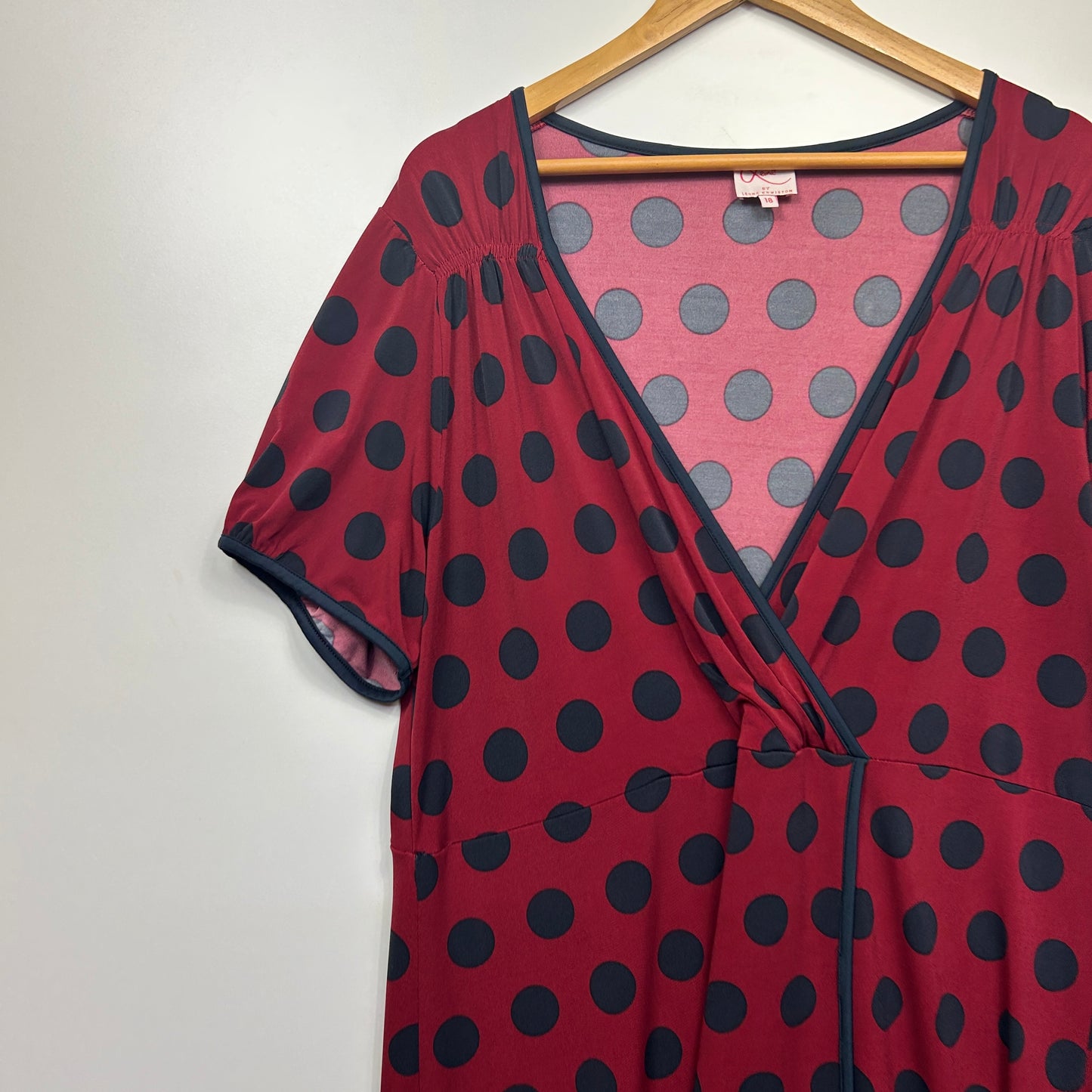 Leona Edmiston Dress Size 18 Maroon Polka Dots Short Sleeve Midi Length