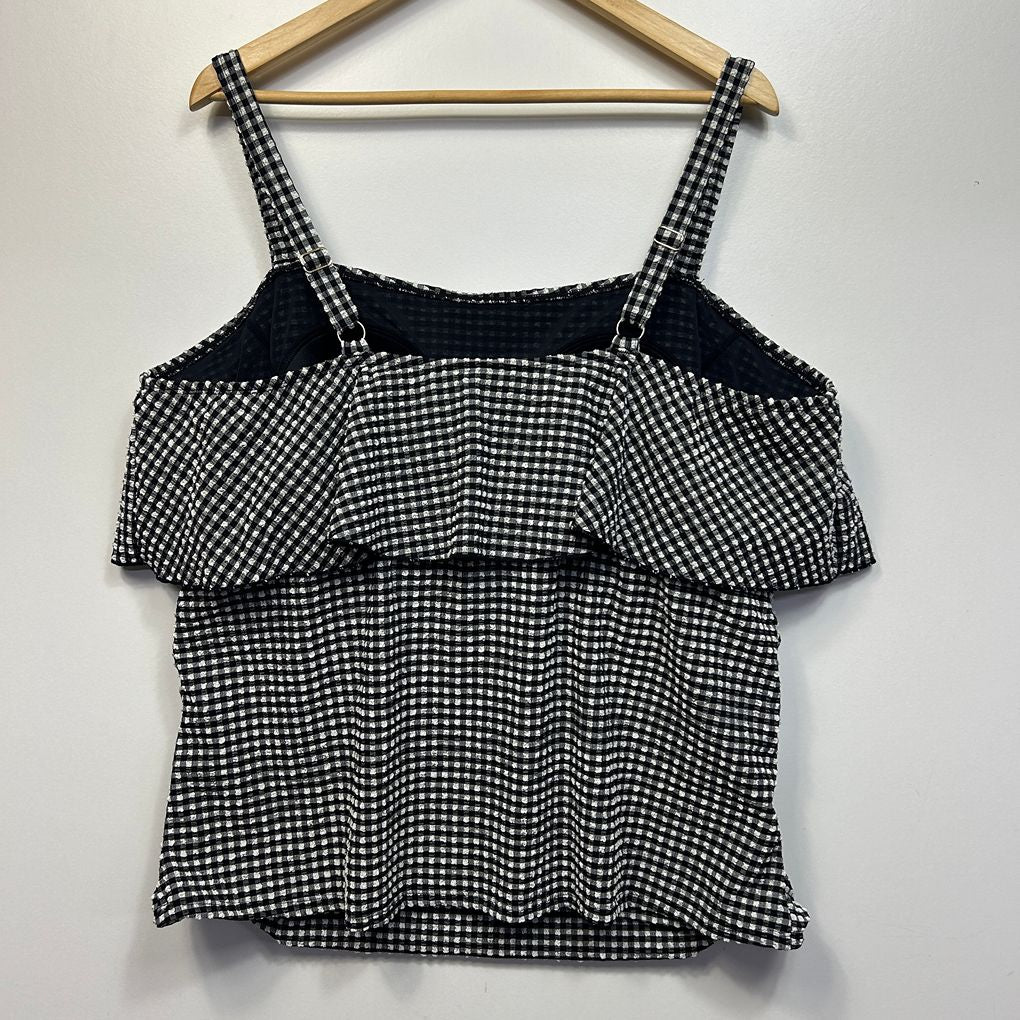 Taking Shape Black Gingham Swim Tankini Top - Size 22