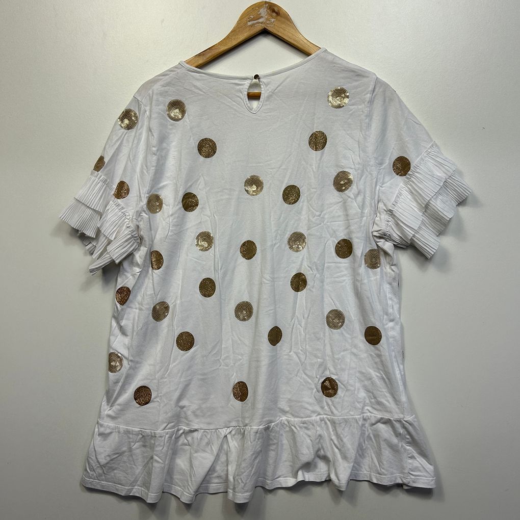 Virtuelle White Gold Spot Cotton Top - Size 18/M