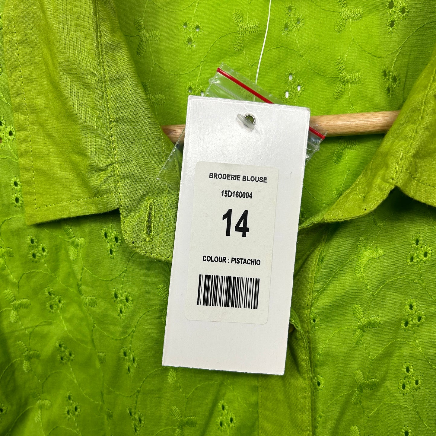 Damart Top Size 14 Green Broderie Embroidered Button Up