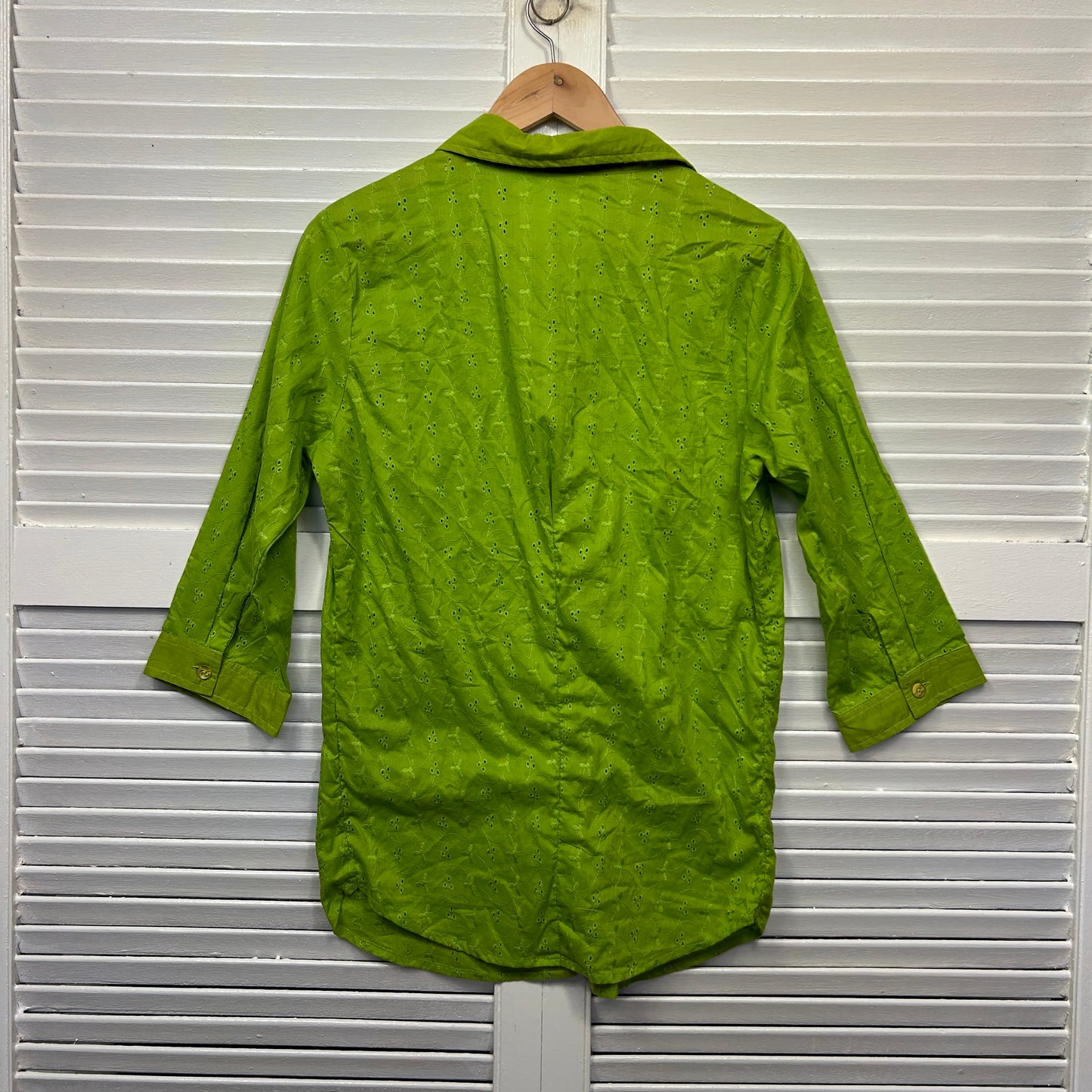 Damart Top Size 14 Green Broderie Embroidered Button Up