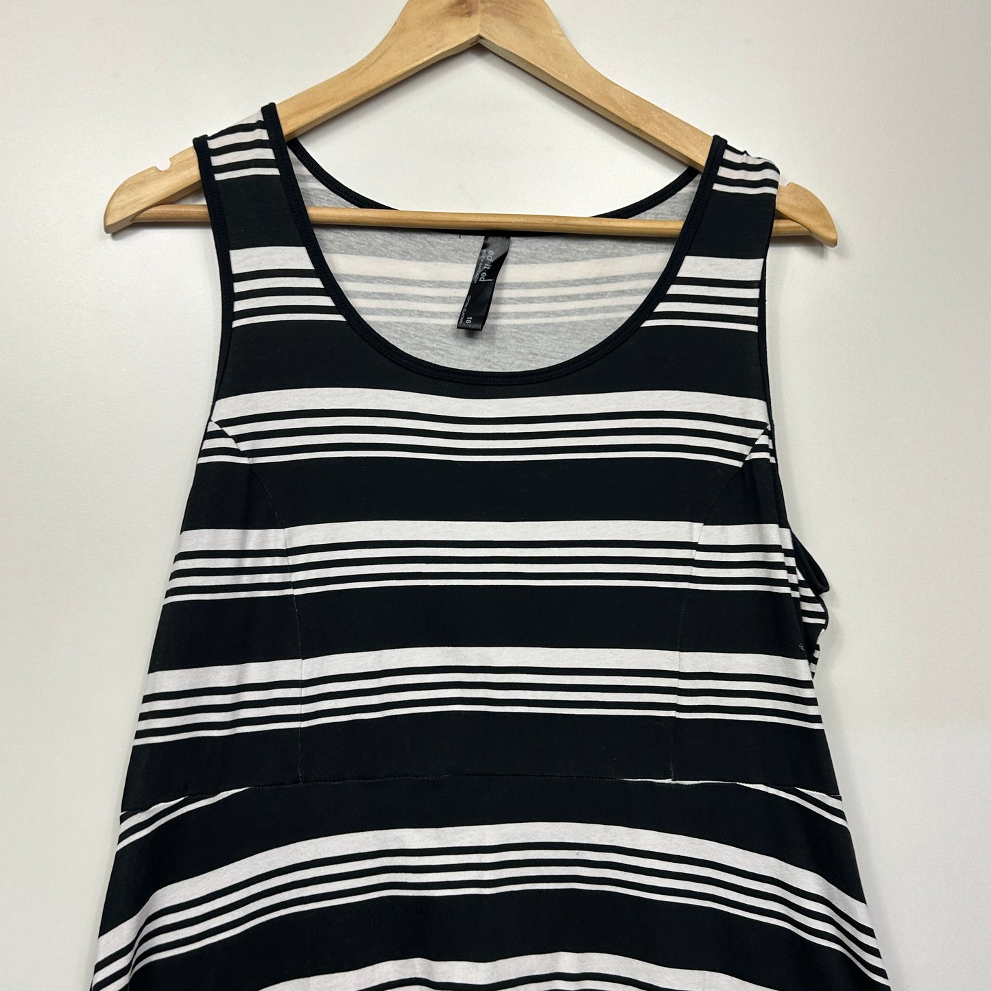 Edited Dress Size 16 Sleeveless Black White Striped Cotton