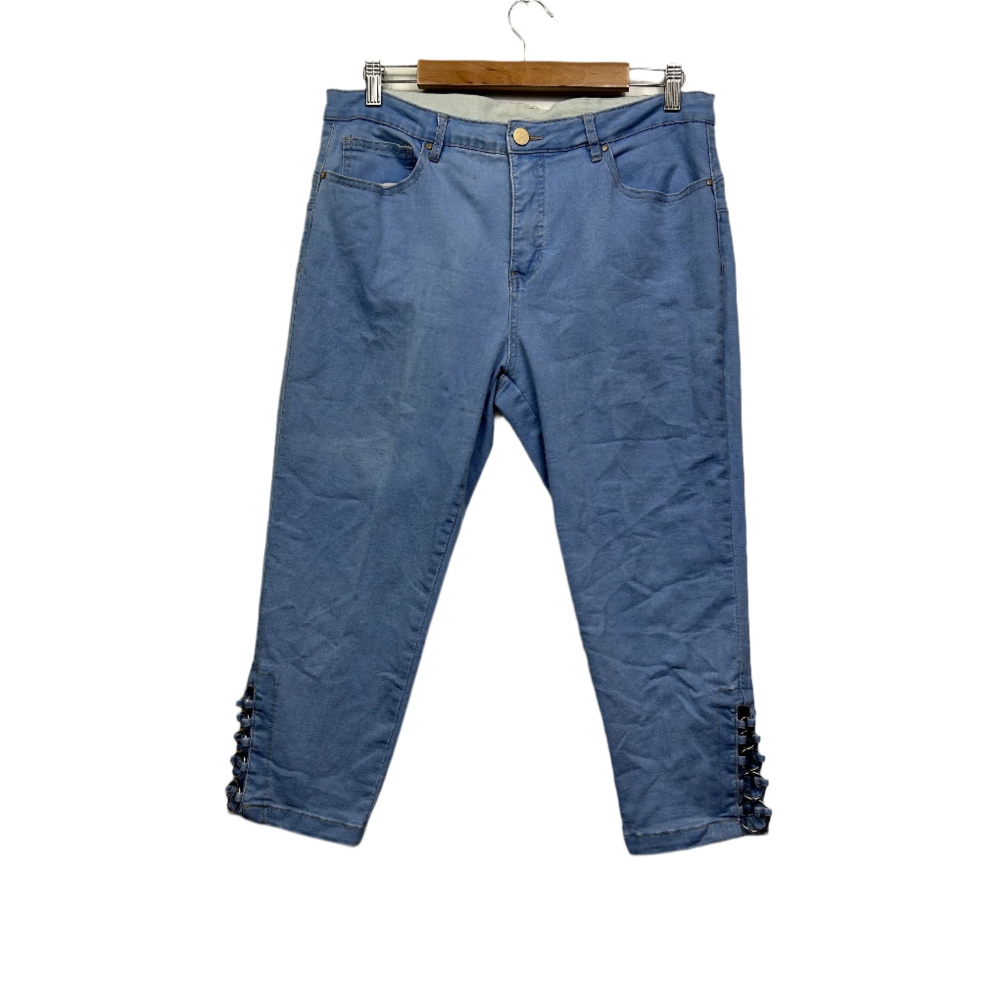 Rockmans Cropped Pants Size 14 Blue Elastic Waist