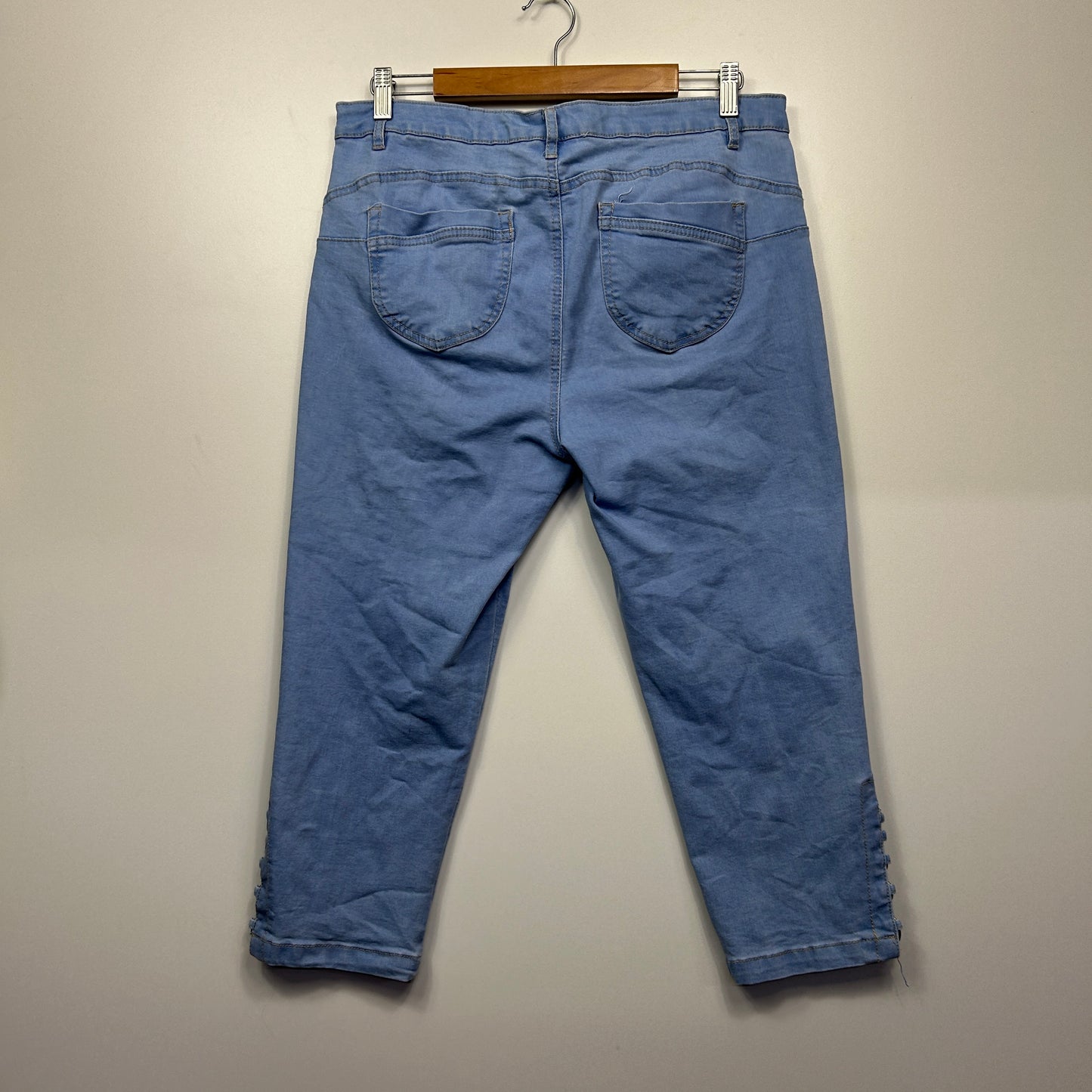 Rockmans Cropped Pants Size 14 Blue Elastic Waist