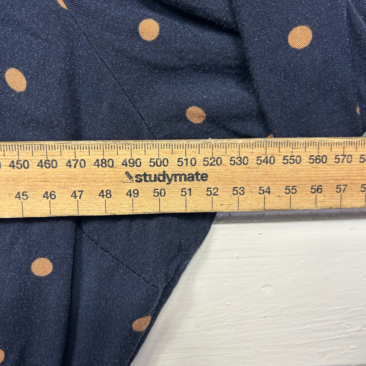 Jacqui E Dress Size Large 14 Navy Mustard Short Sleeve Polka Dots Viscose Belt