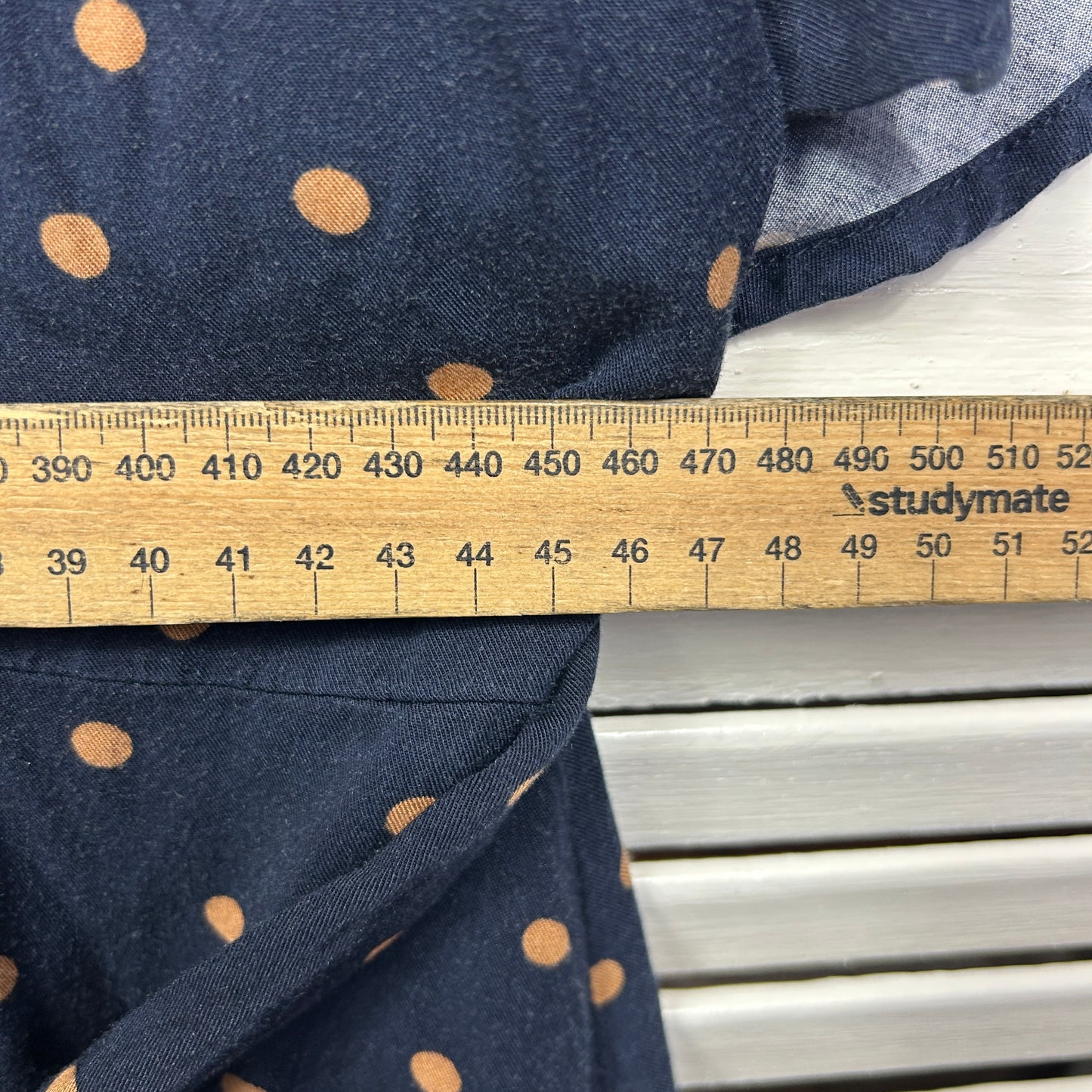 Jacqui E Dress Size Large 14 Navy Mustard Short Sleeve Polka Dots Viscose Belt