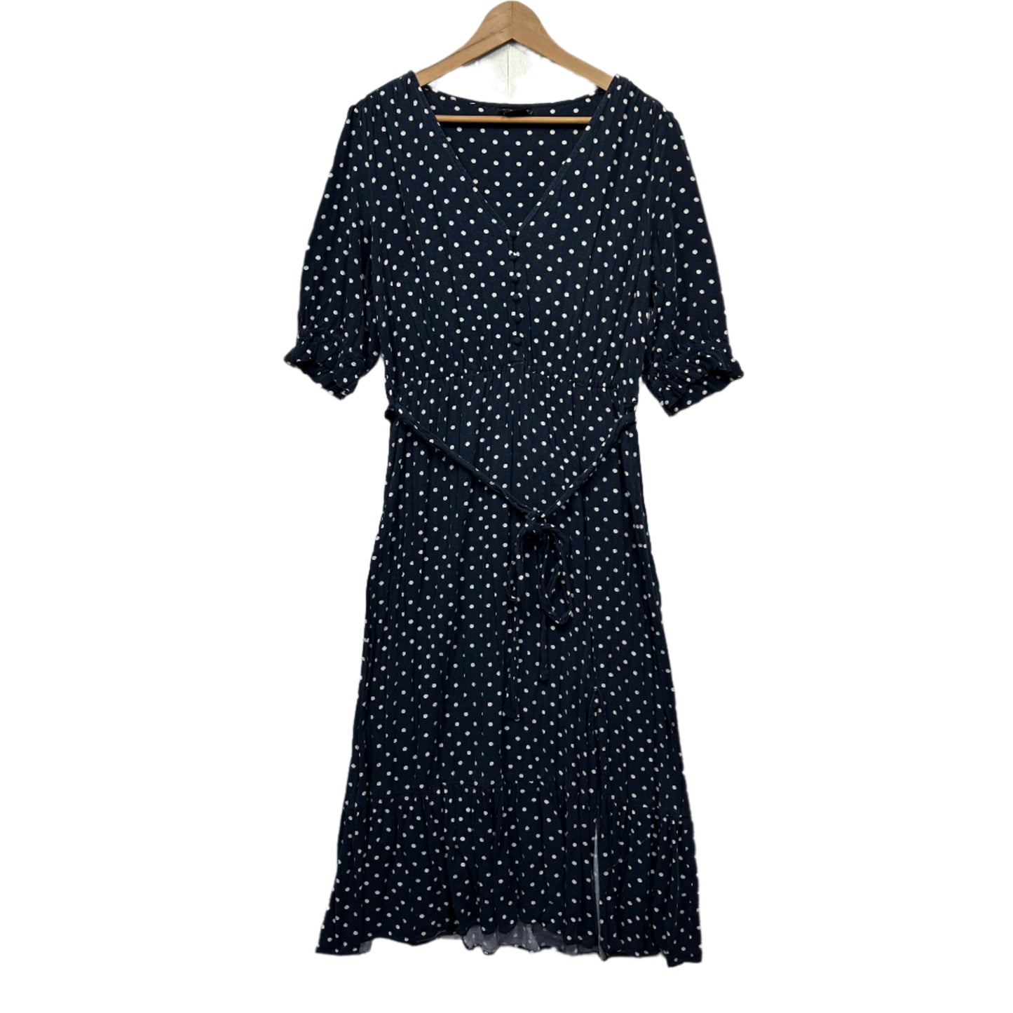 City Chic Dress Size 14 XS Navy White Short Sleeve Polka Dots Viscose Belt