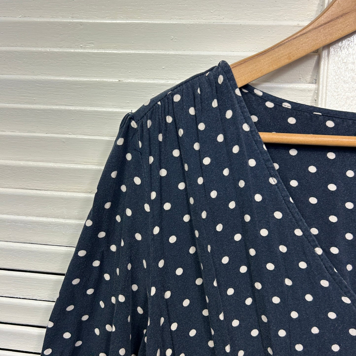 City Chic Dress Size 14 XS Navy White Short Sleeve Polka Dots Viscose Belt