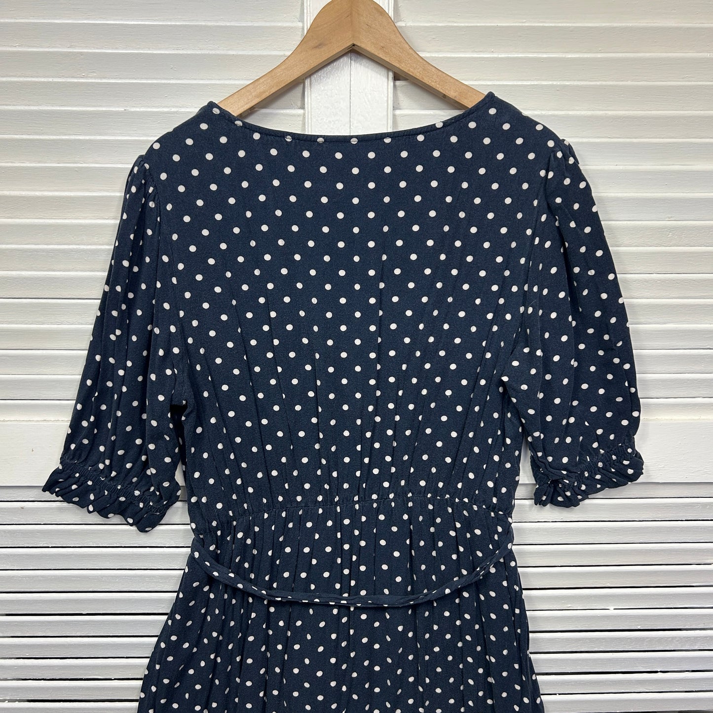 City Chic Dress Size 14 XS Navy White Short Sleeve Polka Dots Viscose Belt