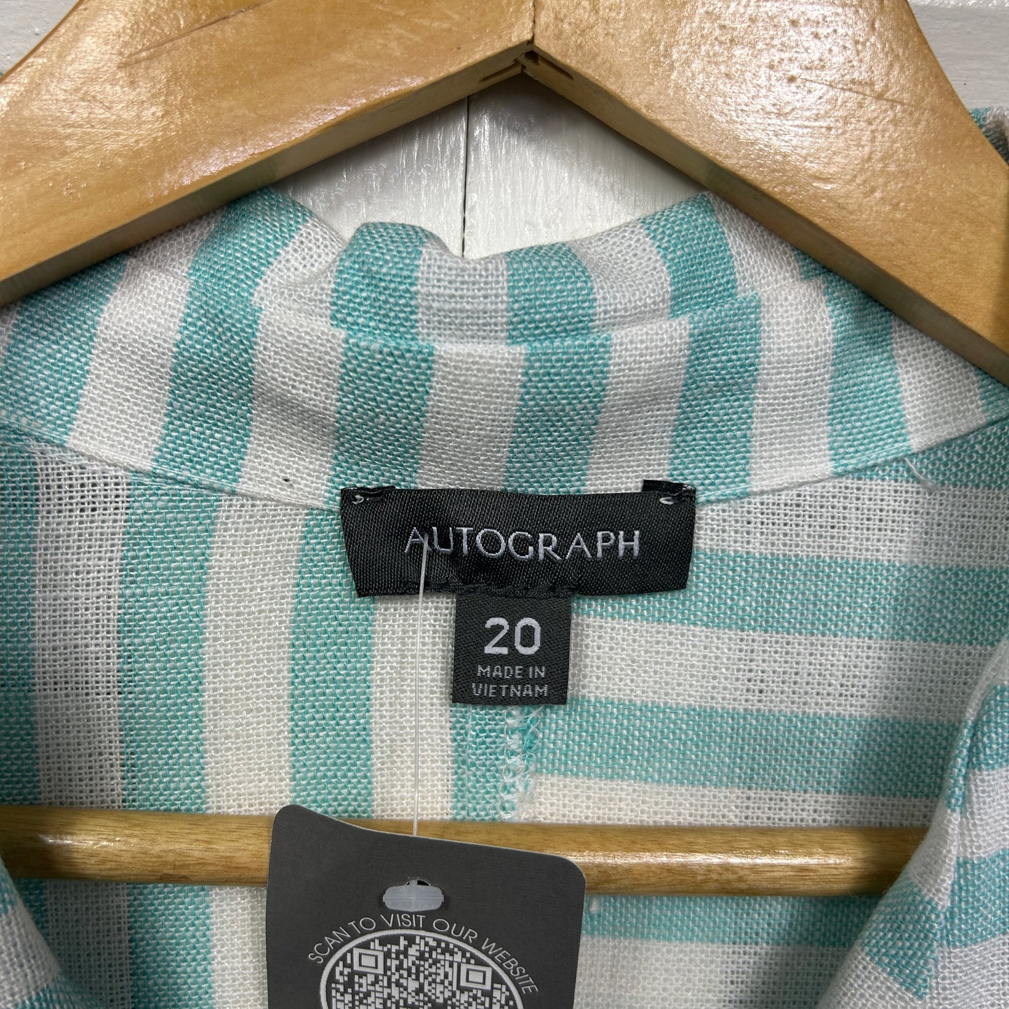 Autograph Tiered Shirt Dress Size 20 Green White Linen Blend Pockets New