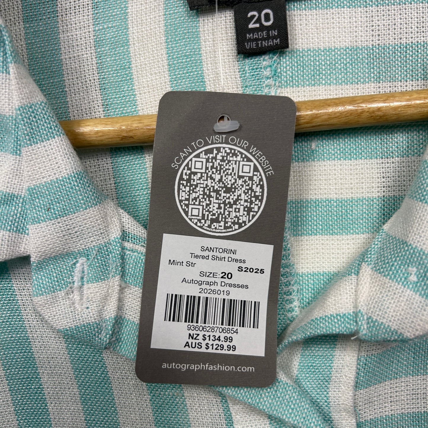 Autograph Tiered Shirt Dress Size 20 Green White Linen Blend Pockets New