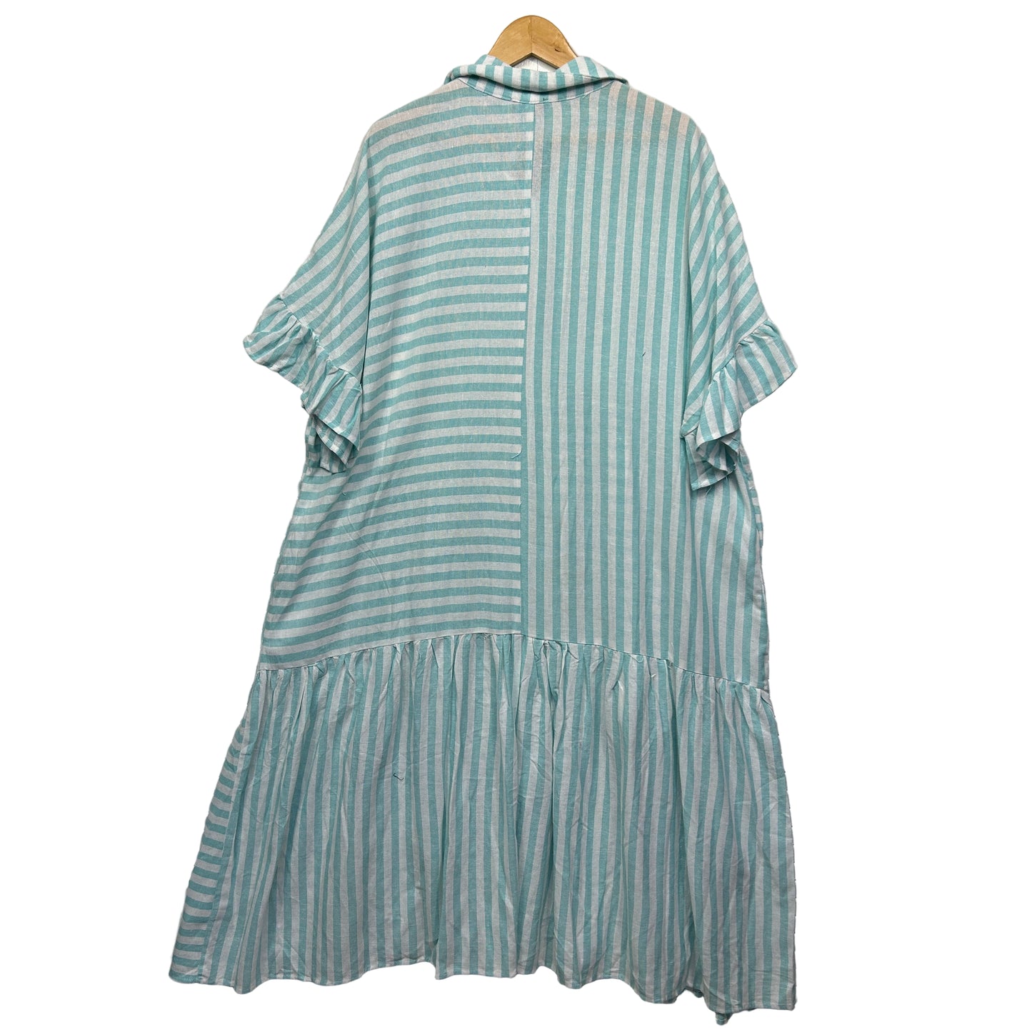 Autograph Tiered Shirt Dress Size 20 Green White Linen Blend Pockets New