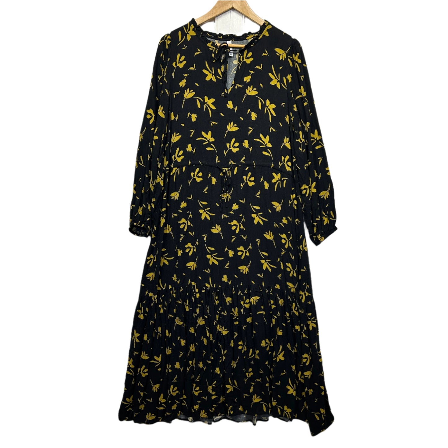 & Me Maxi Dress Size 16 Black Yellow Floral Long Sleeve