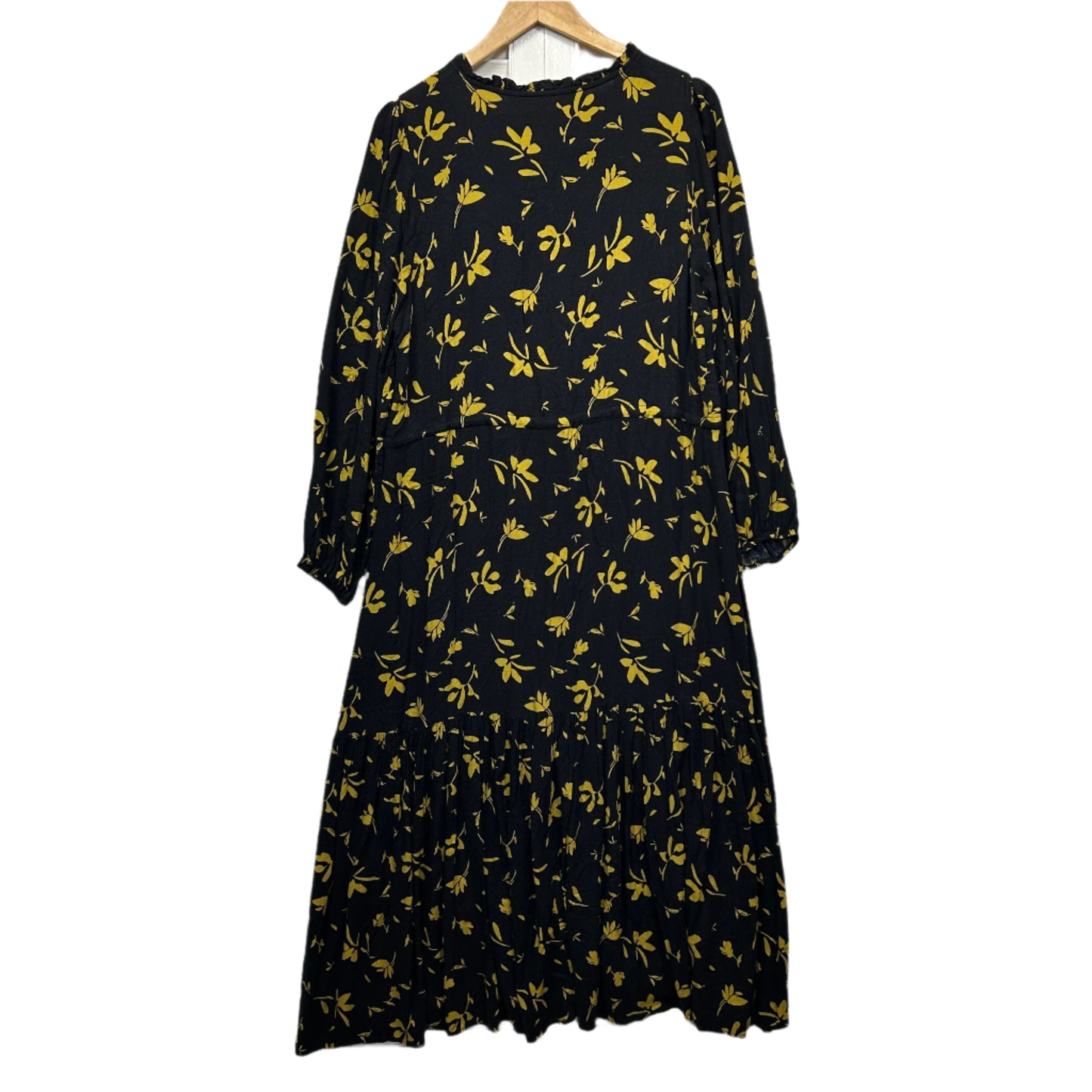 & Me Maxi Dress Size 16 Black Yellow Floral Long Sleeve