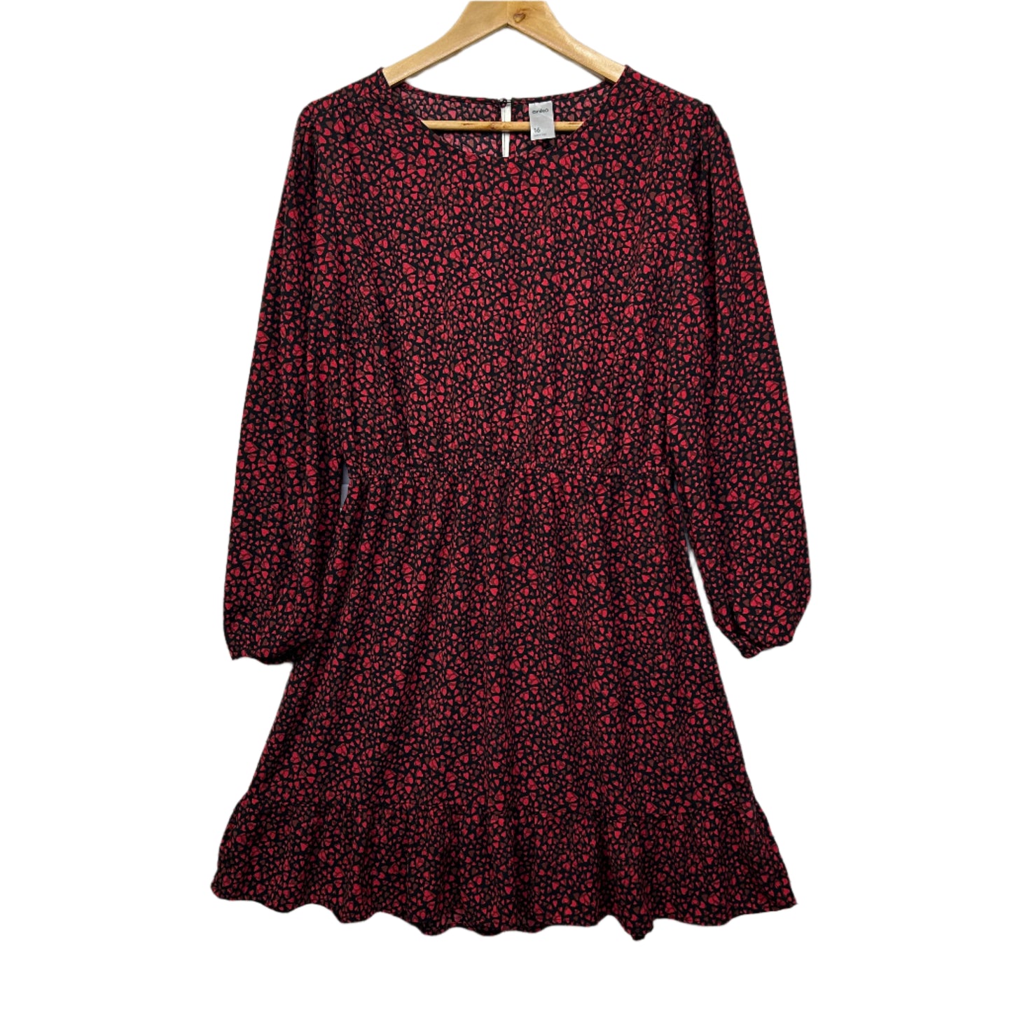 Anko Dress Size 16 Red Black Long Sleeve