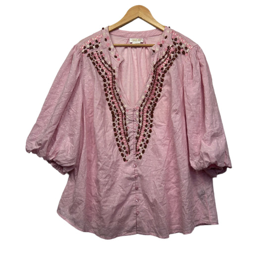 Starling Reine Boho Top Size 14 16 Large Pink Beaded Puff Sleeve City Chic