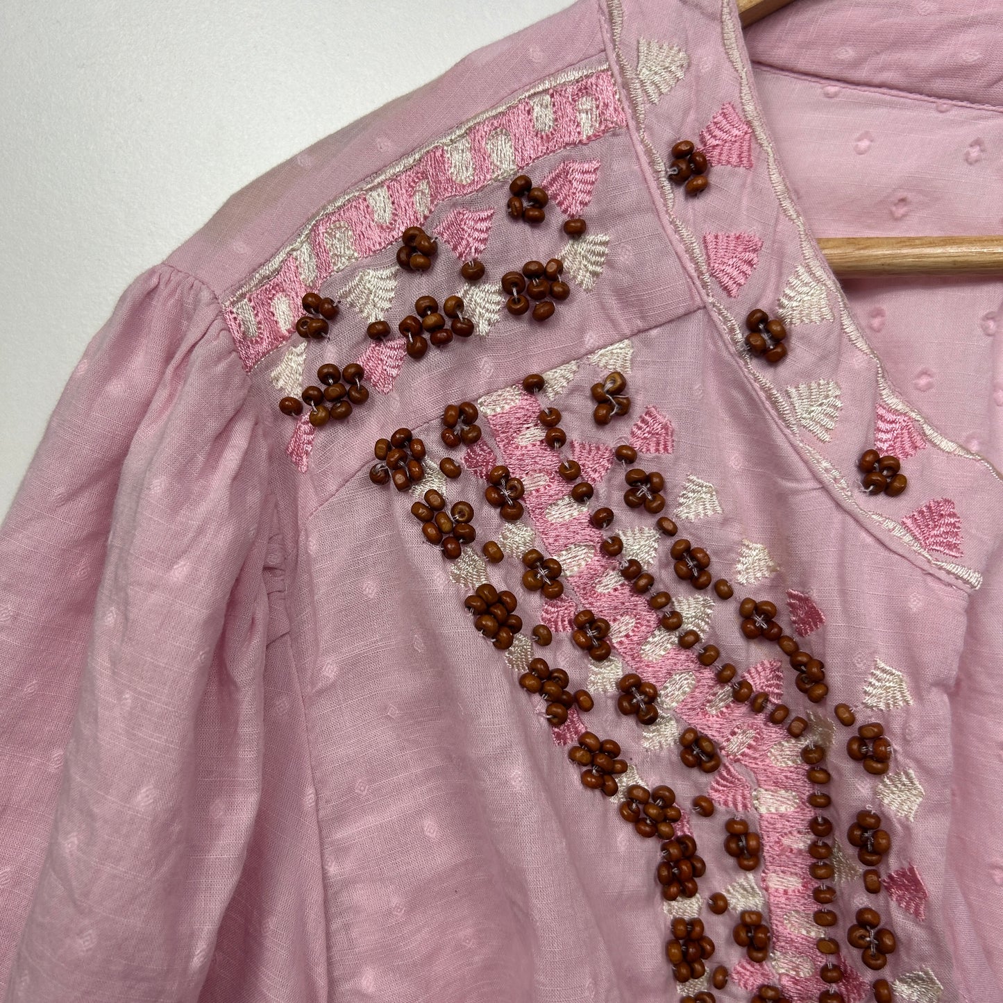 Starling Reine Boho Top Size 14 16 Large Pink Beaded Puff Sleeve City Chic