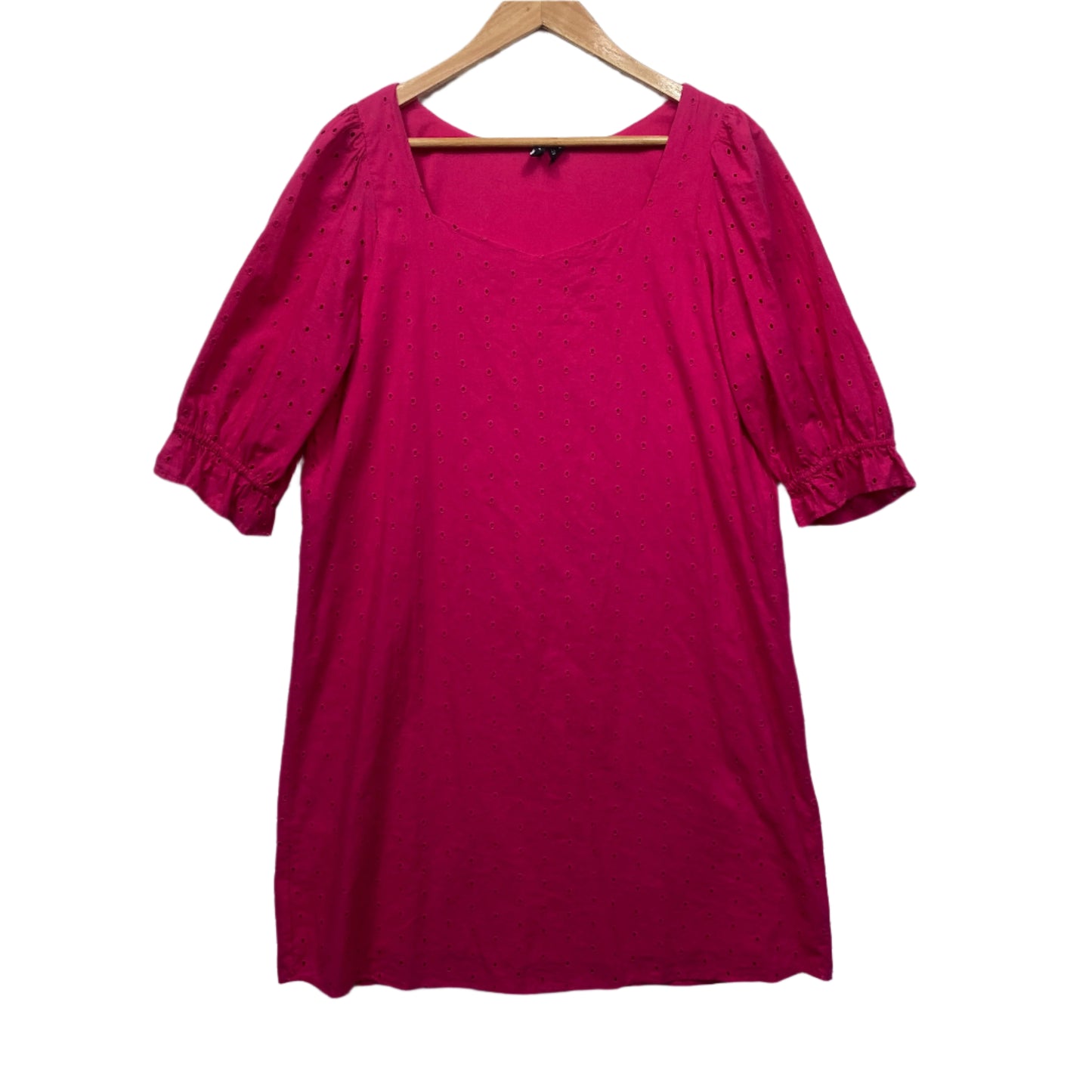 Vero Moda Broderie Dress Size 14 Large Pink Short Sleeve Embroidered