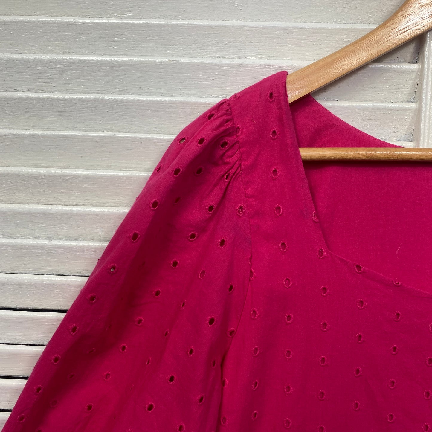 Vero Moda Broderie Dress Size 14 Large Pink Short Sleeve Embroidered