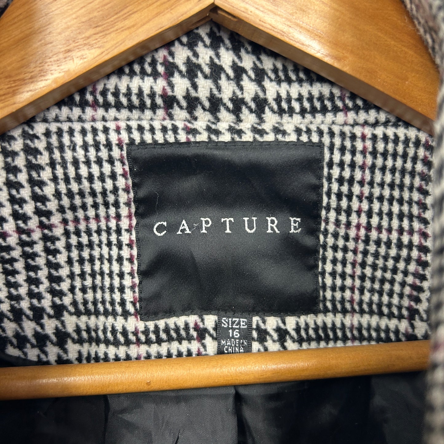 Capture Jacket Size 16 Houndstooth Check Pockets Wool Blend