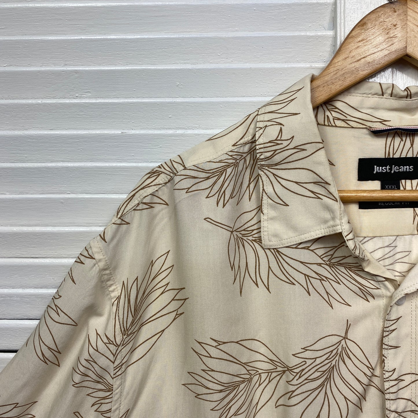 Just Jeans Mens Shirt Size 3XL Short Sleeve Leaf Beige