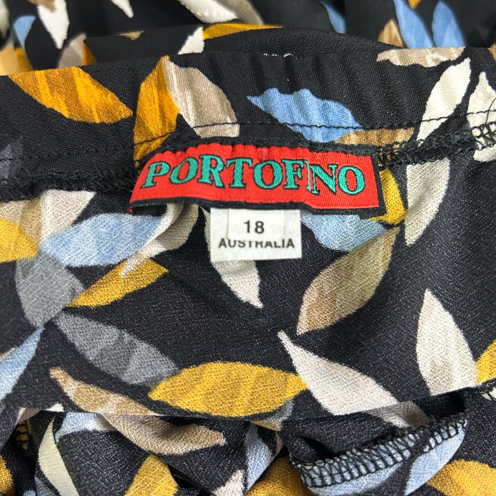 Portofino Black Leaf Print Top and Skirt Set - Size 16