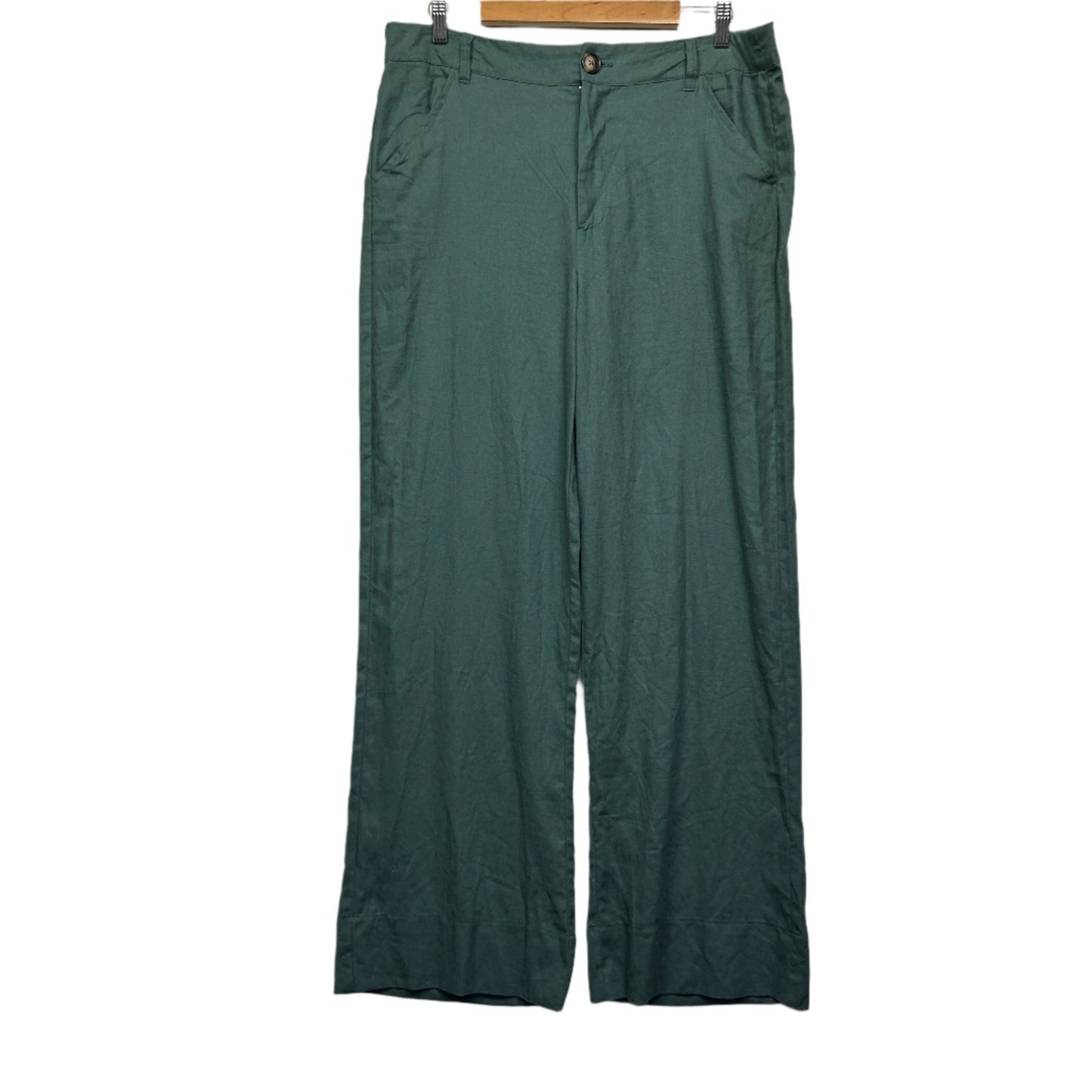 Grace Hill Linen Pants Size 14 Green Zip Fly Pockets
