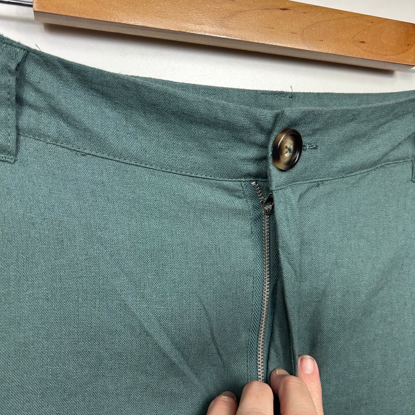 Grace Hill Linen Pants Size 14 Green Zip Fly Pockets