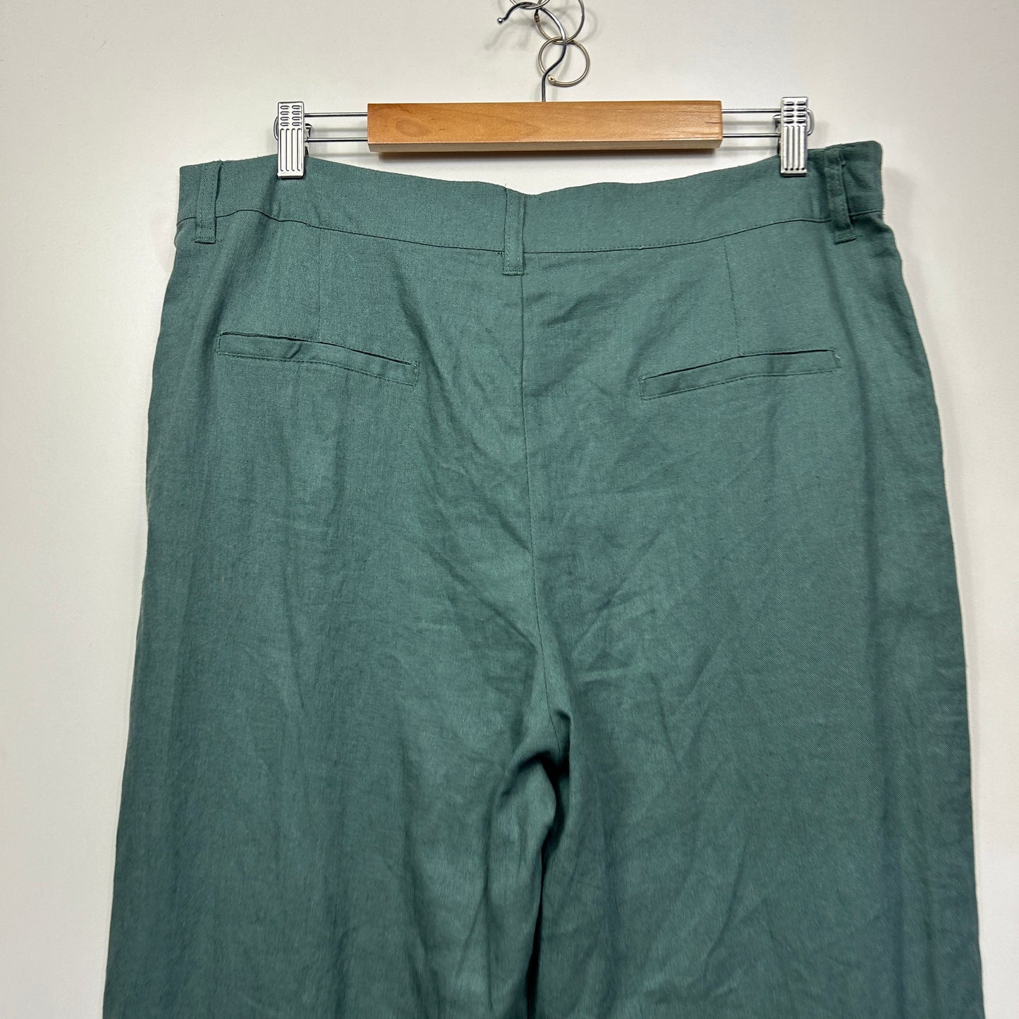 Grace Hill Linen Pants Size 14 Green Zip Fly Pockets