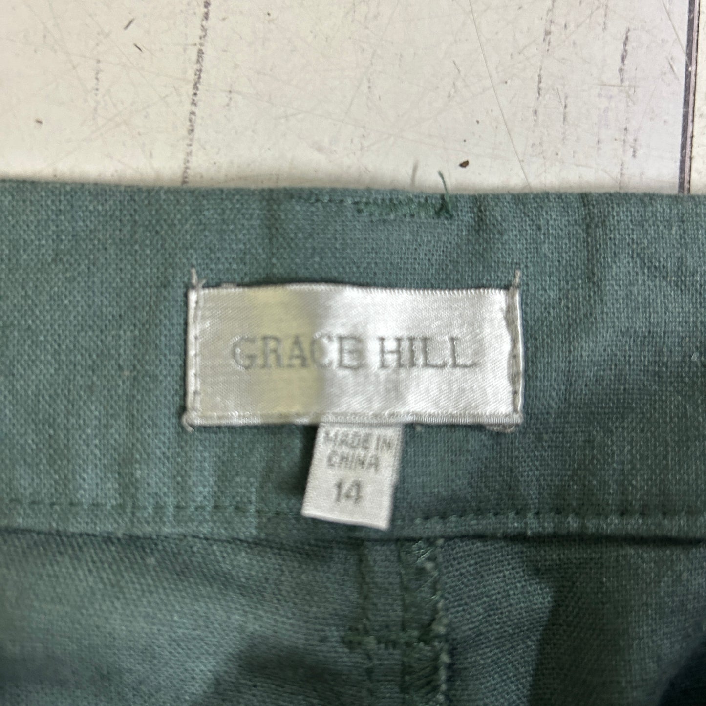 Grace Hill Linen Pants Size 14 Green Zip Fly Pockets