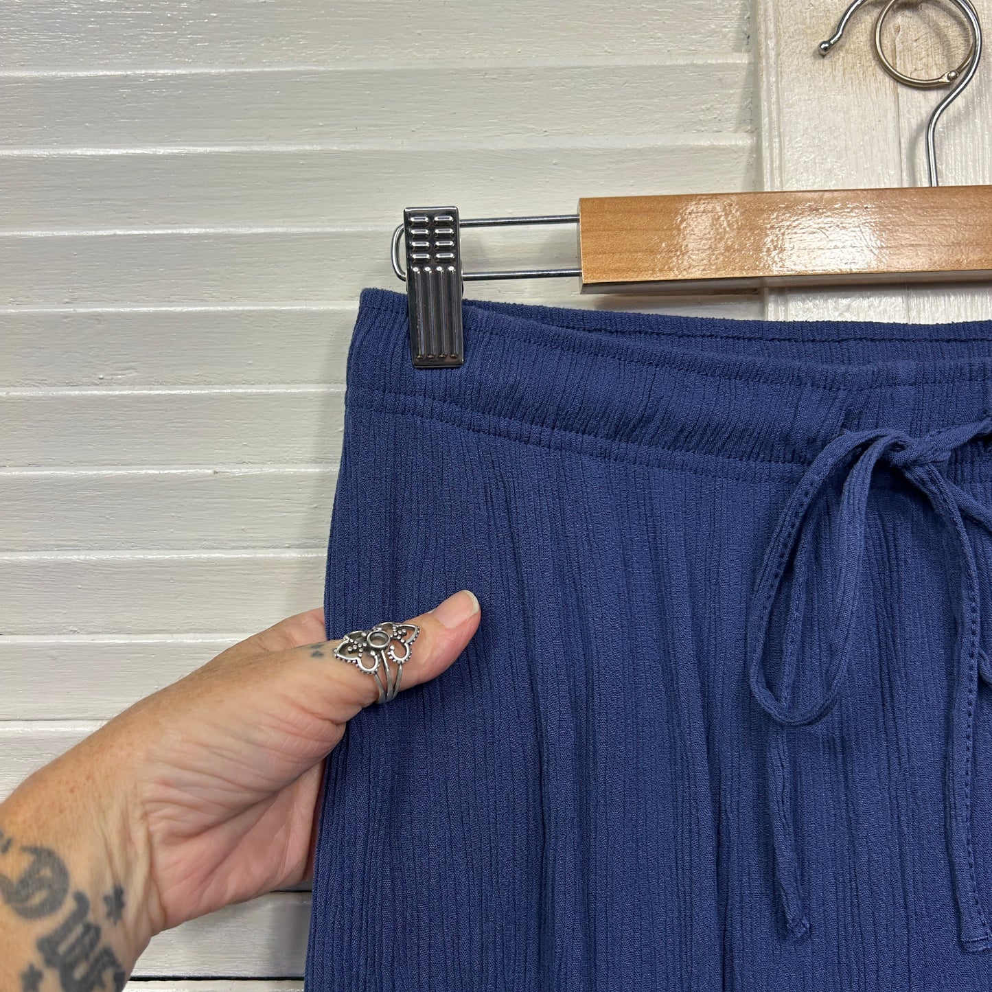 Damart Pants Size 14 Blue Pockets Drawstring Waist